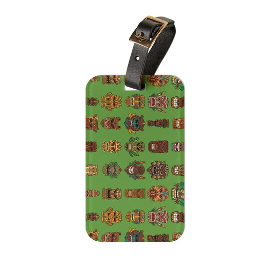 Luggage Tag - Tiny Tiki Dudes, Green
