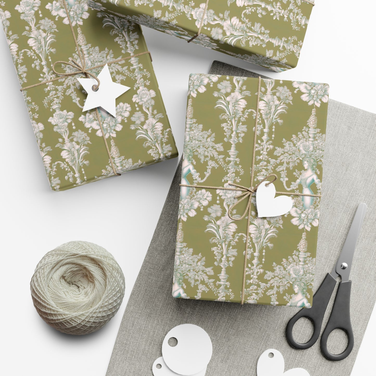 Gift Wrap Papers, Pearl Lady Toile / Green, 3 Sizes