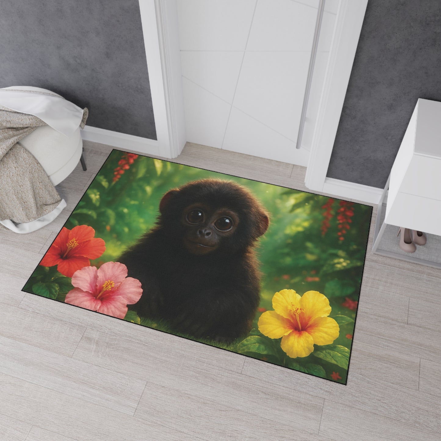 Heavy Duty Floor Mat, 5 Sizes – Tropical Area Rug for Home Décor / Baby Howler Monkey