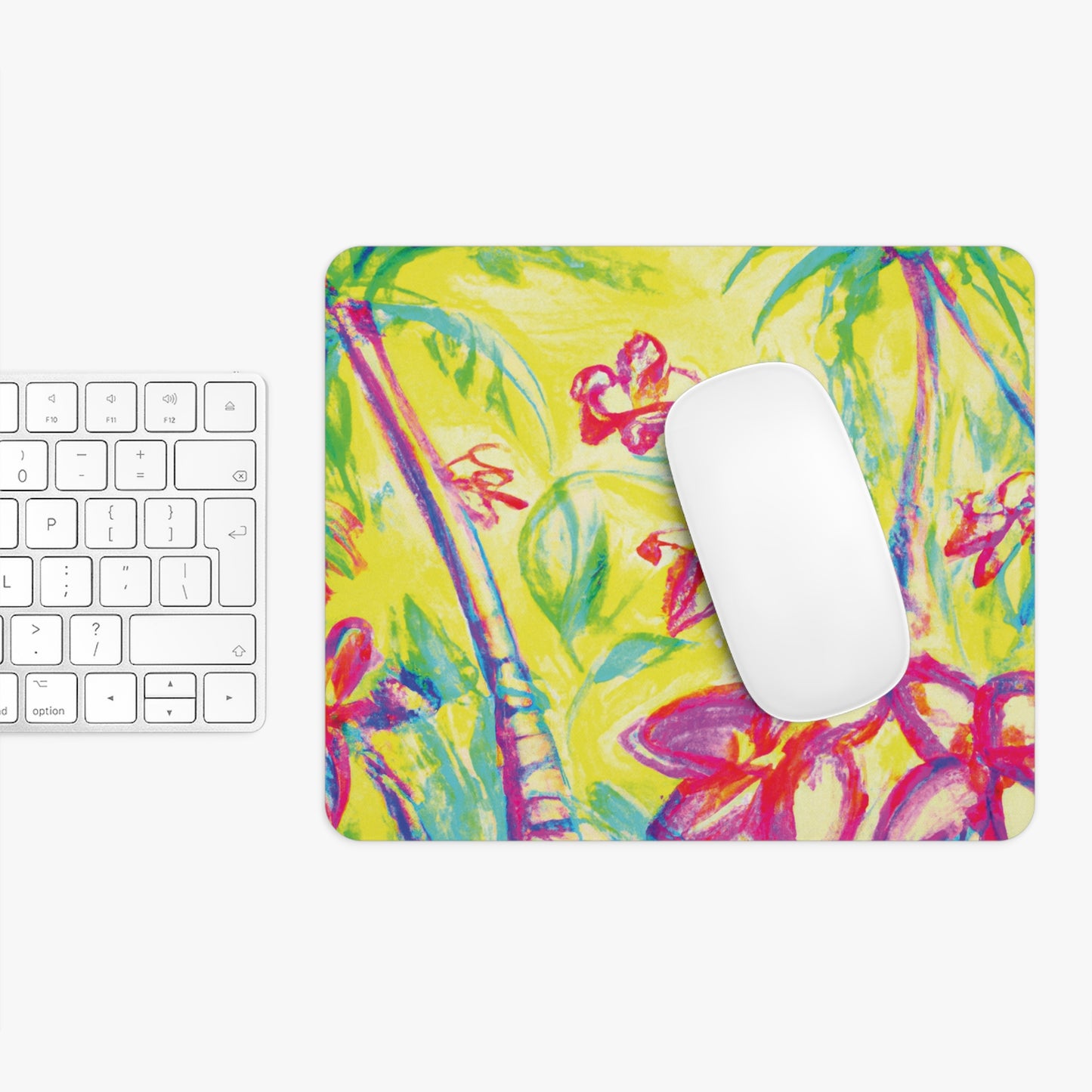 Rainforest Mouse Pad, 2 Shapes - Beach Vibes for Home Office & Gamer / Tropical Doodles, Yellow