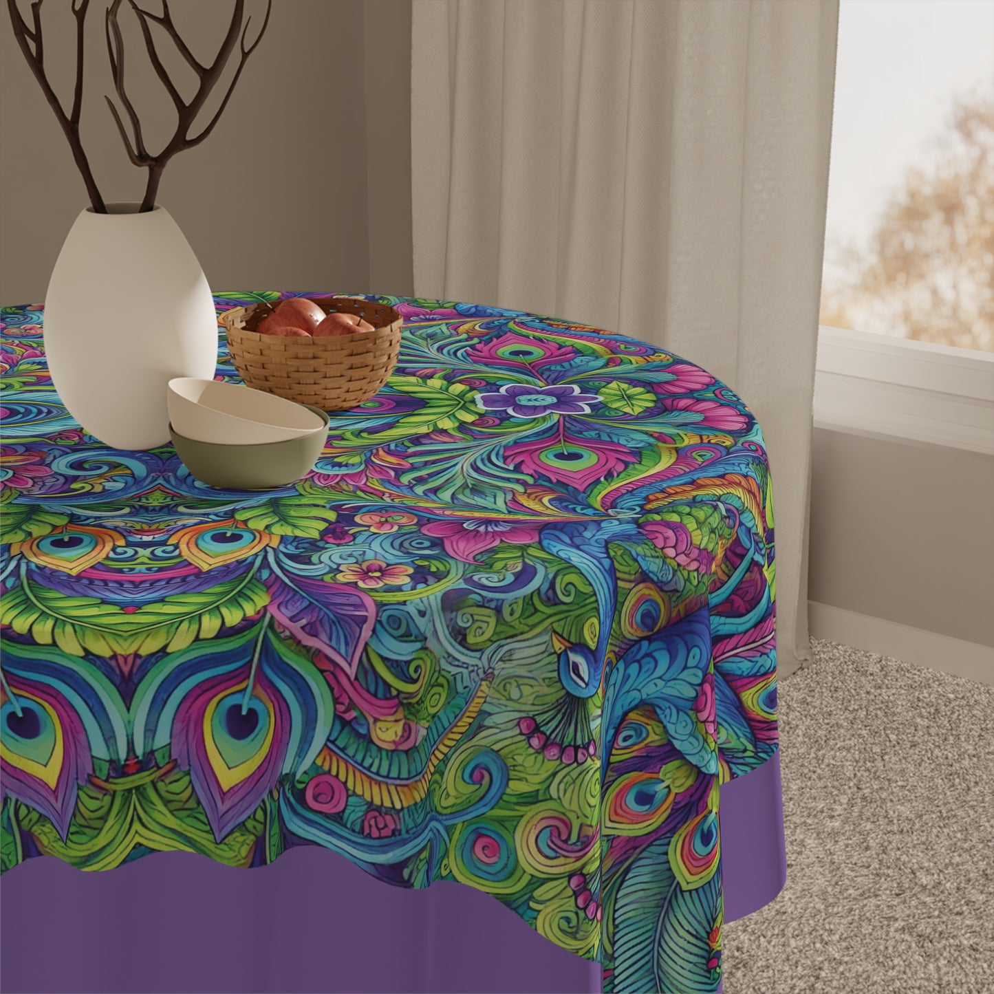 Peacock Prism/Lt. Purple ~ Square Tablecloth, 55" x 55"