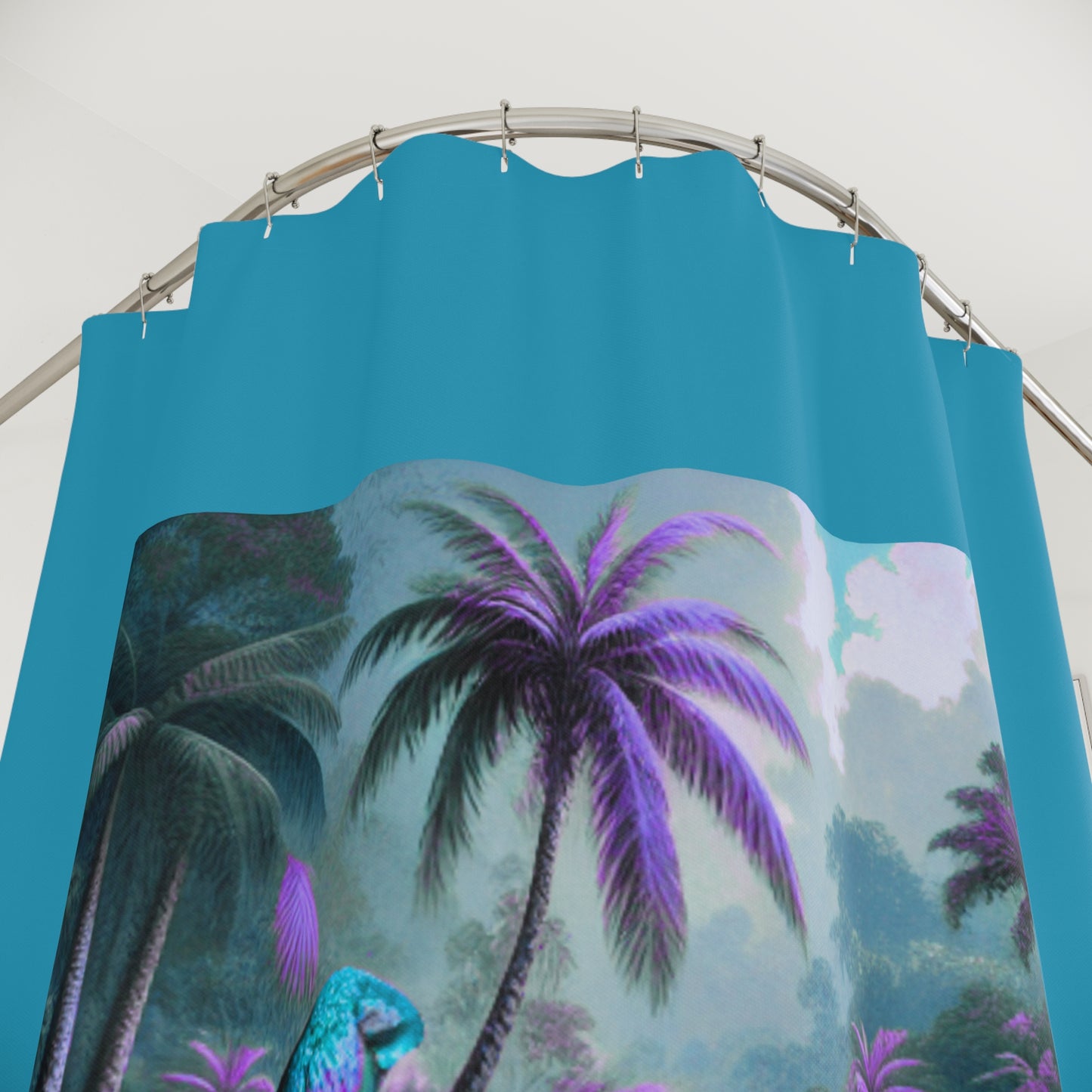 Tropical Shower Curtain - Rainforest Bathroom Decor / Sleeping Beauty Parrot Fantasy, Turquoise