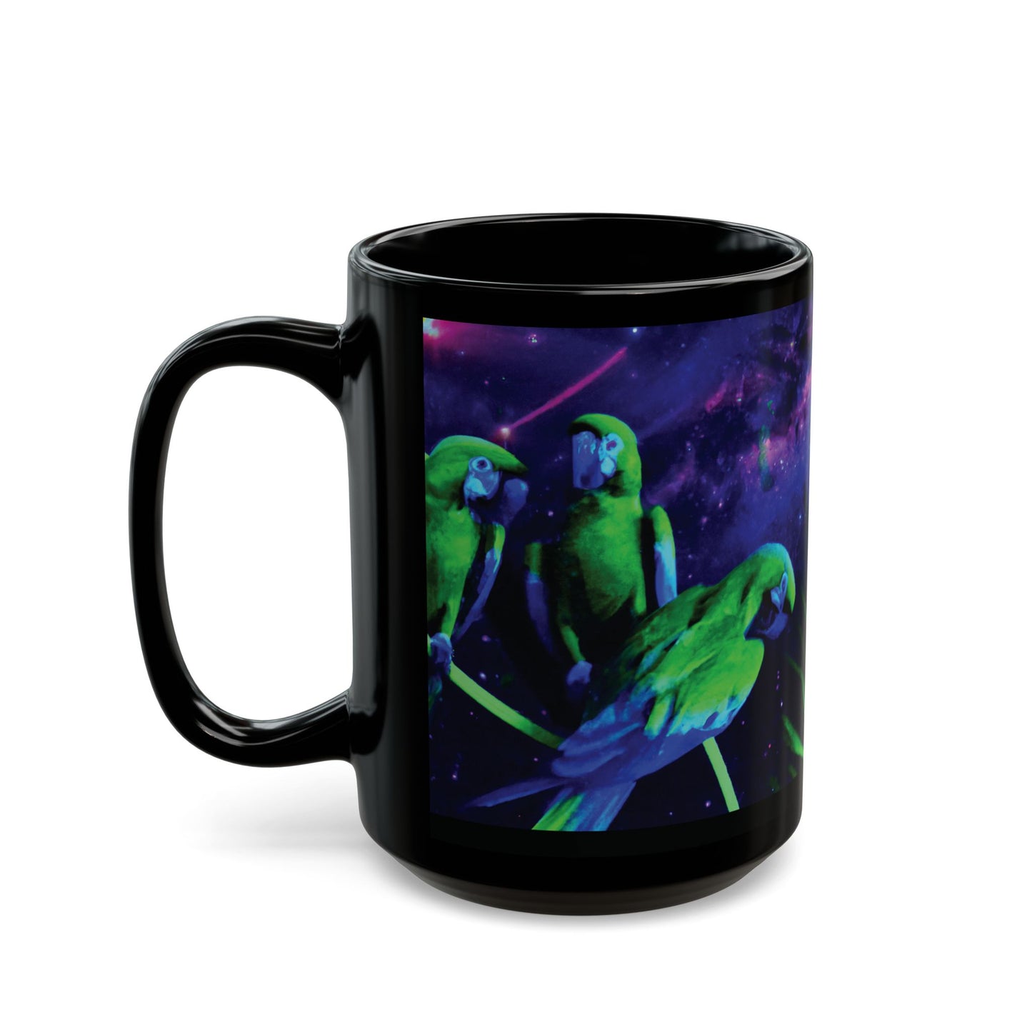 Black Coffee Mug - Galactic Parrot, 2 Sides
