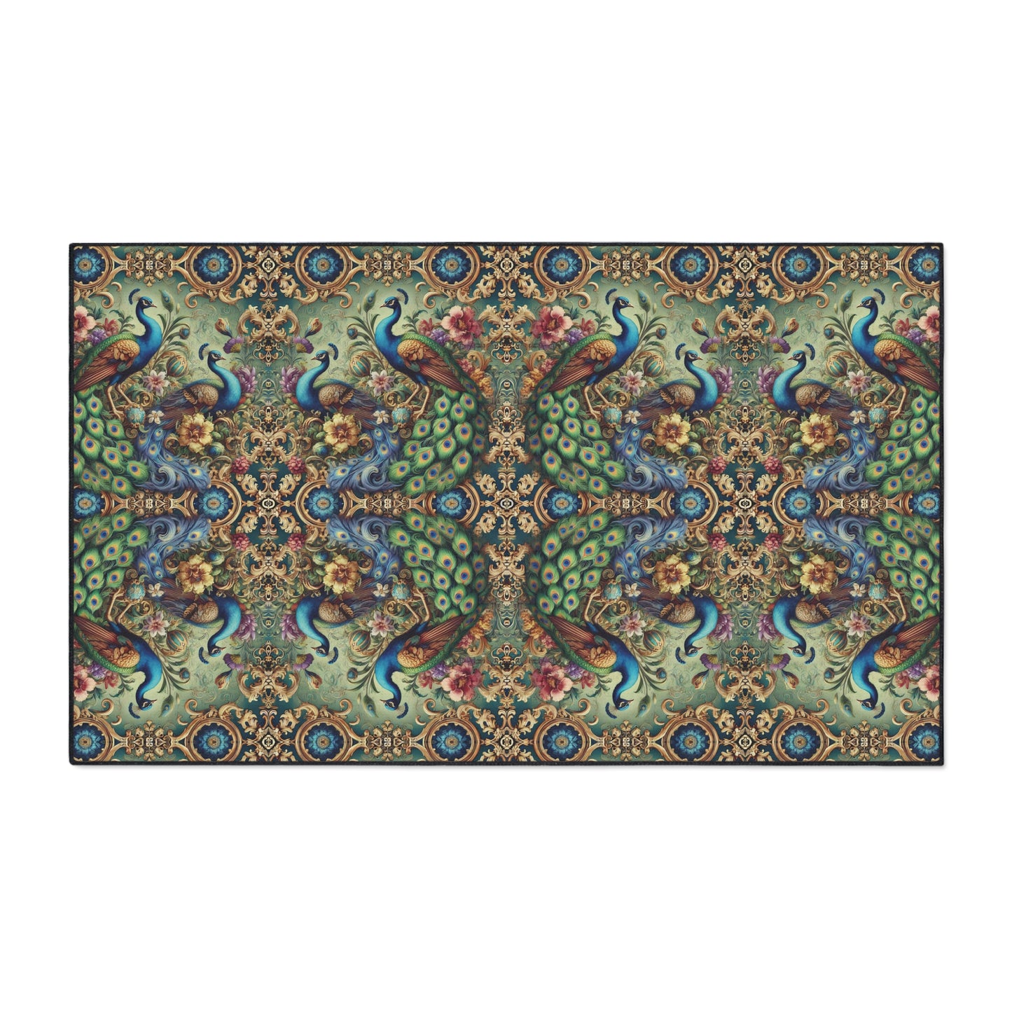 Heavy Duty Floor Mat, 5 Sizes – Tropical Area Rug for Home Décor / Kaleido Peacock Royals