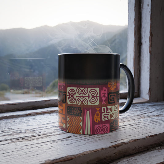 Color Morphing Mug, 11oz, Tiki Poster Pink/Orange