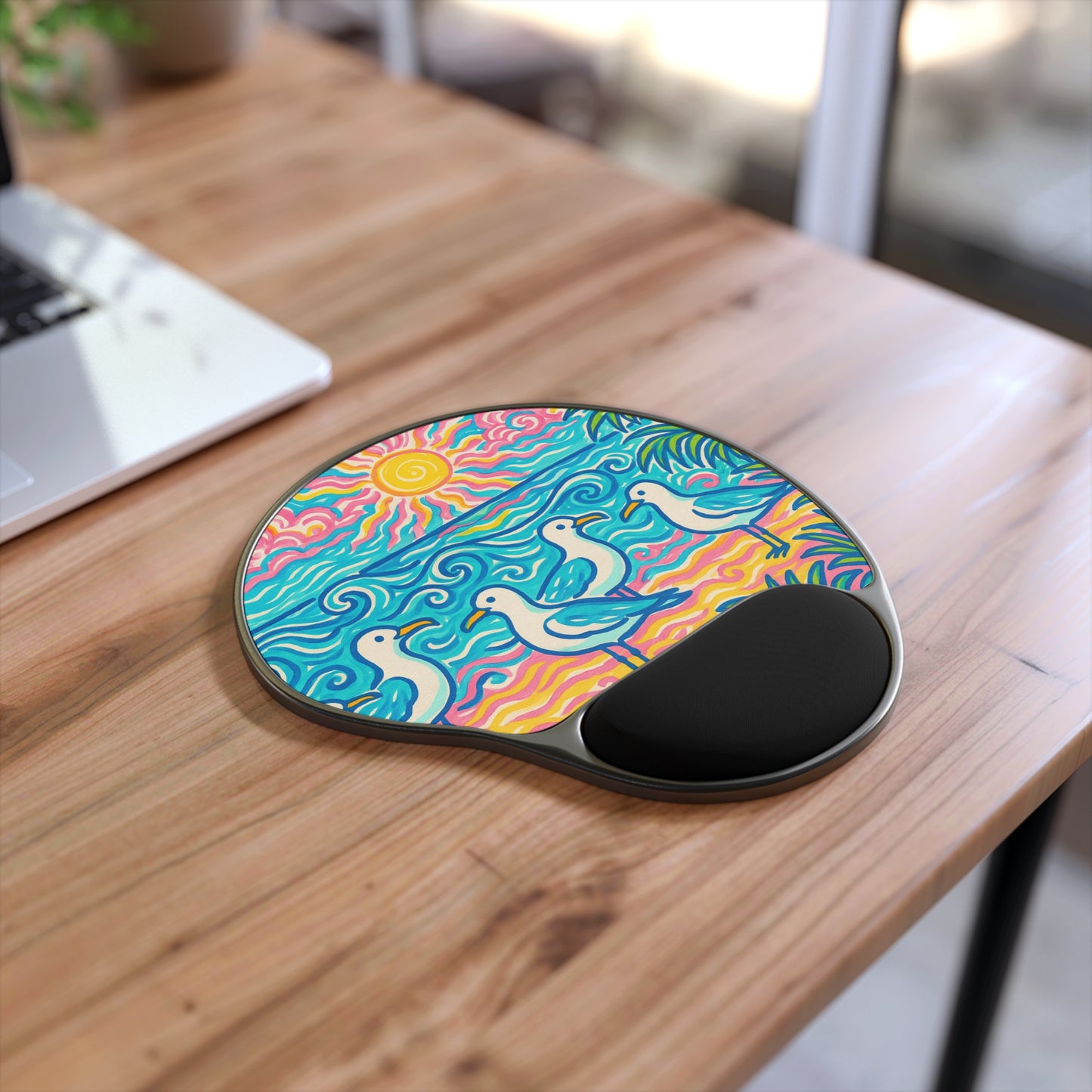 Tropical Beach Seagulls Mouse Pad with Wrist Rest – Ergonomic Design for Comfort and Style