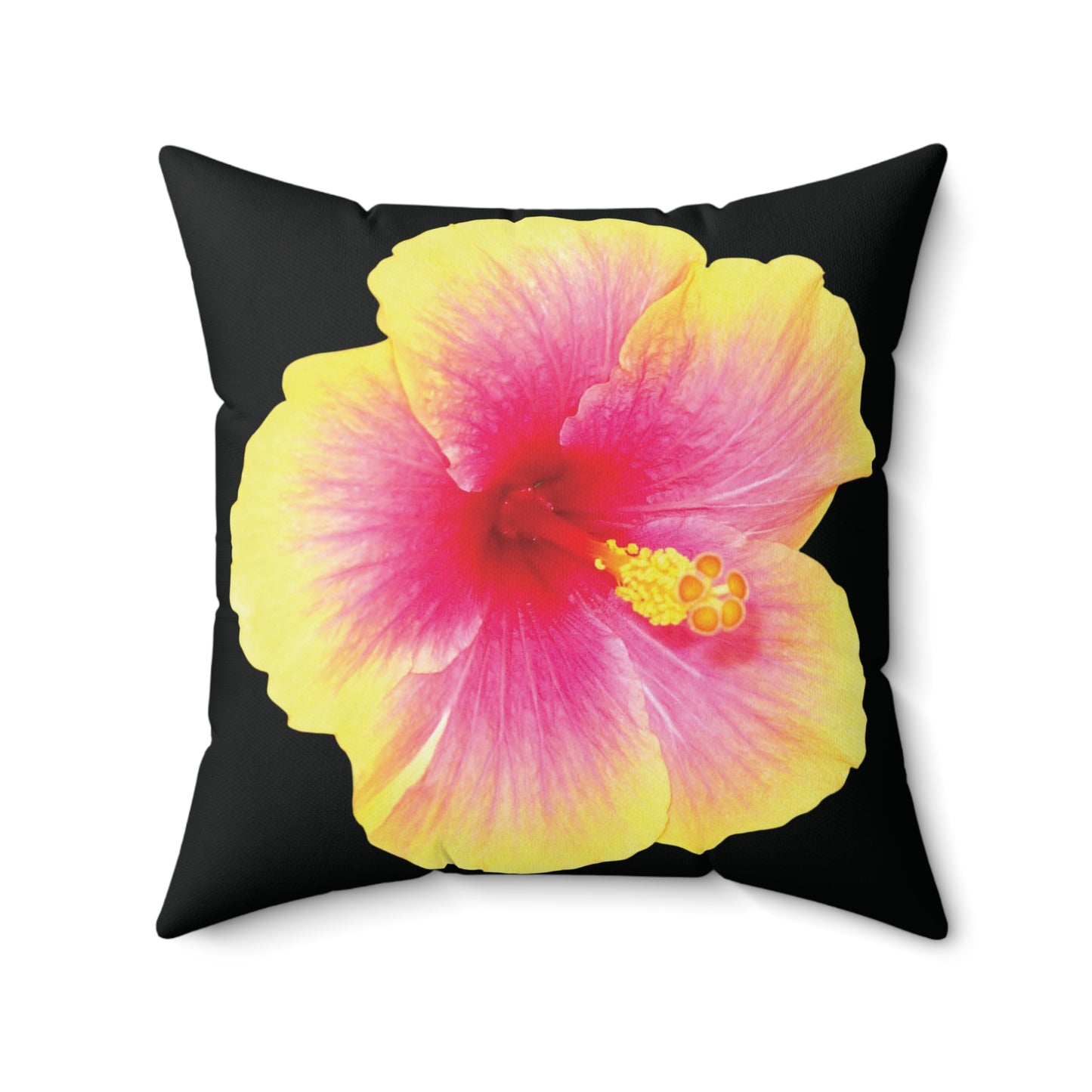 Decorative Pillow - Accent Cushion, 4 Sizes / Photo Yellow Hibiscus, Black