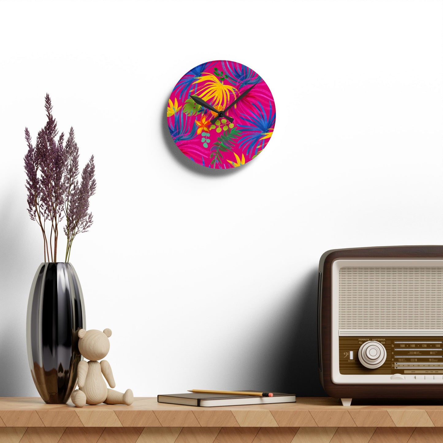 Acrylic Wall Clock, Exotic Flora