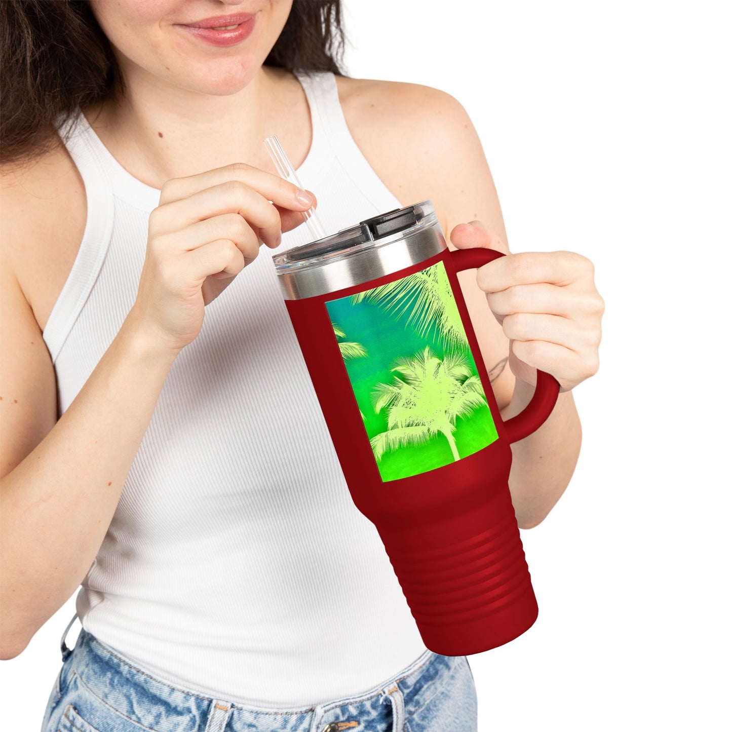Insulated Travel Mug, 40oz / Palm Glow Green - Perfect for Outdoor Adventures