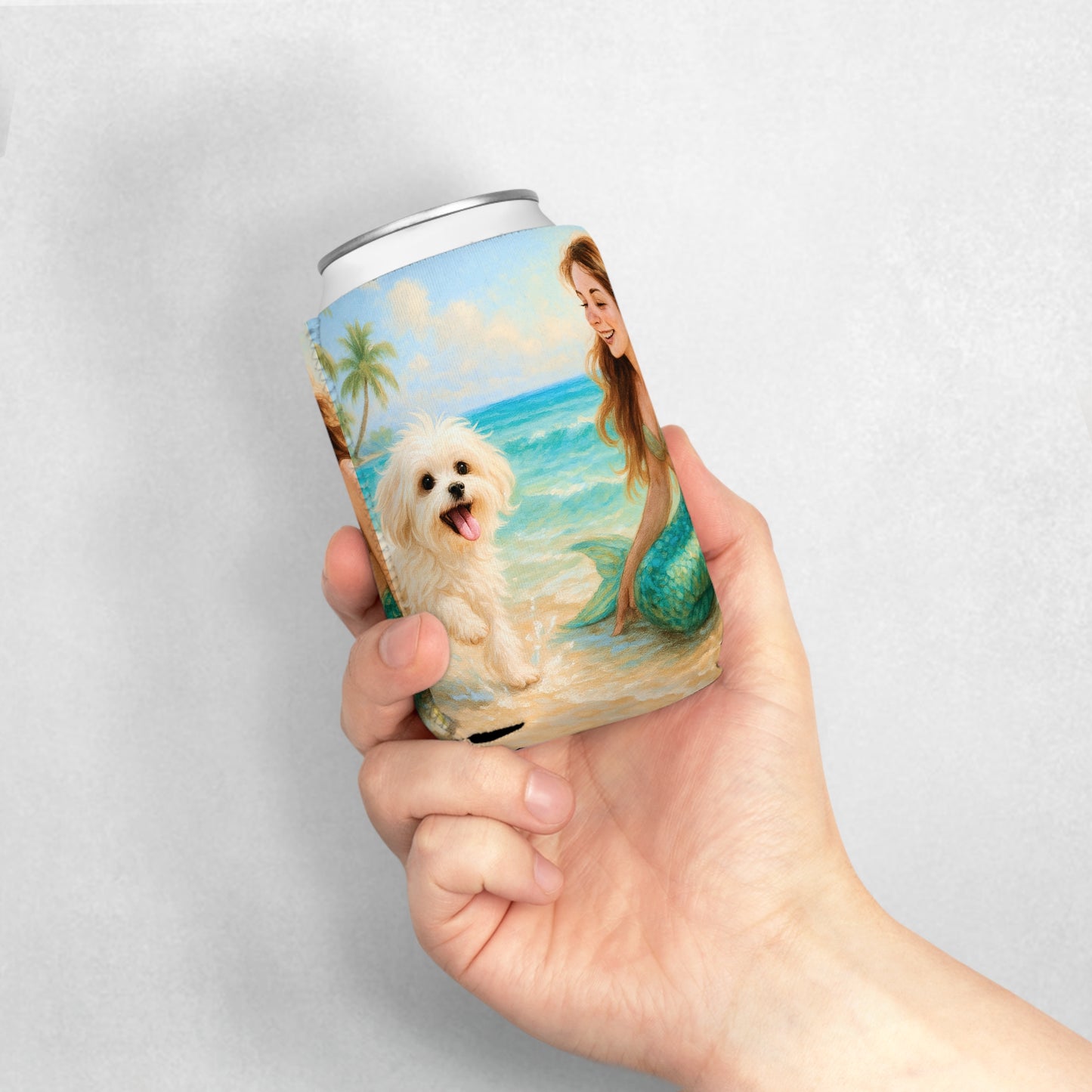 Puppy Ariel and Mermaid Can Cooler Sleeve - Perfect for Outdoor Picnics