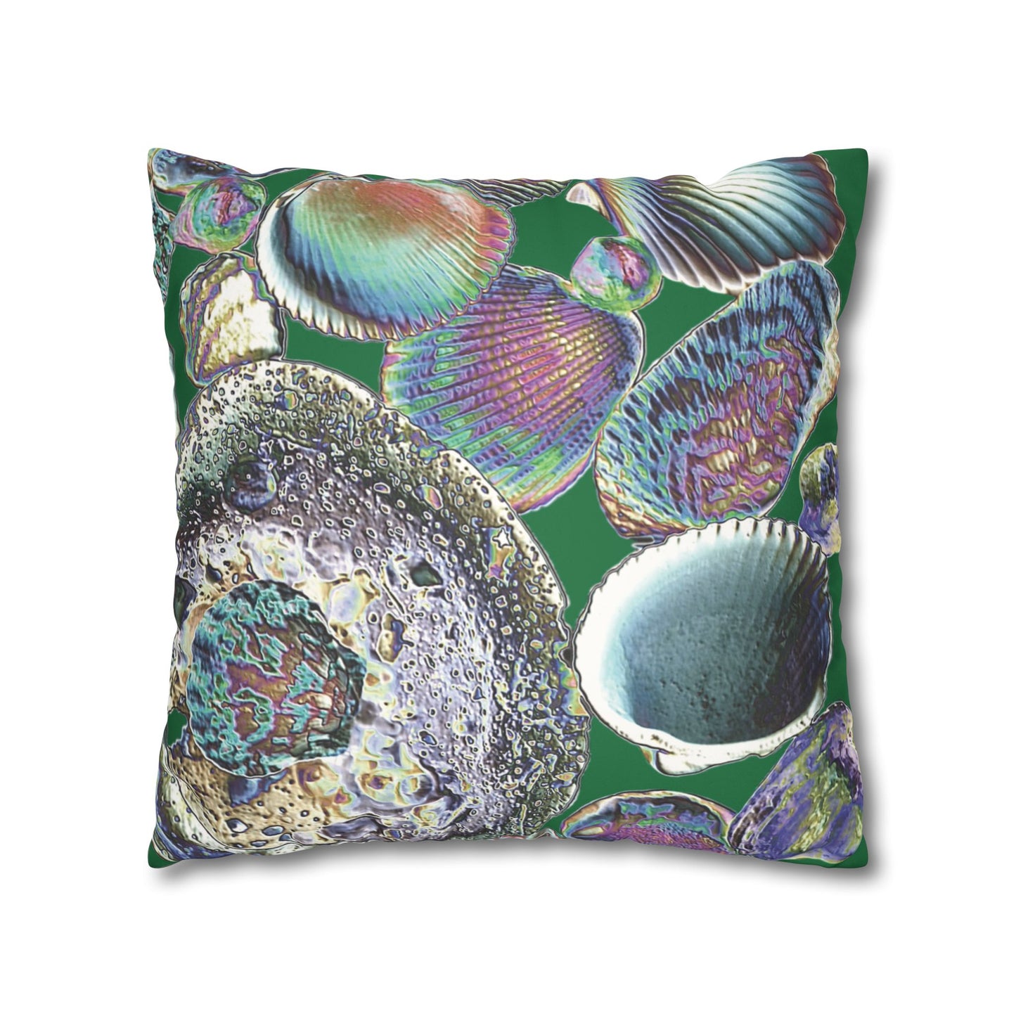 Faux Suede Square Pillowcase - Heatwave Seashell Collection, Dark Green