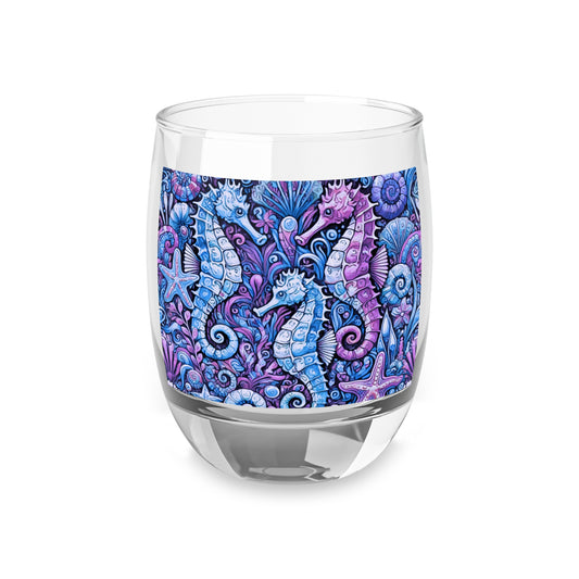 Whiskey Glass, Seahorse Trio/Blue