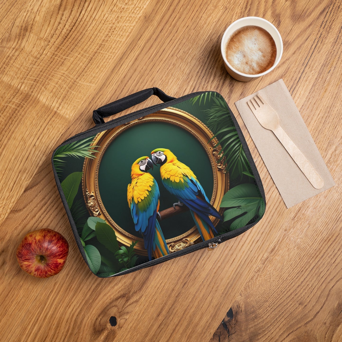 Framed Pet Parrots Lunch Bag - Eco-Friendly Insulated Tote, Adult and Child Lunchbox / Perfect for Picnics, Beach Outings