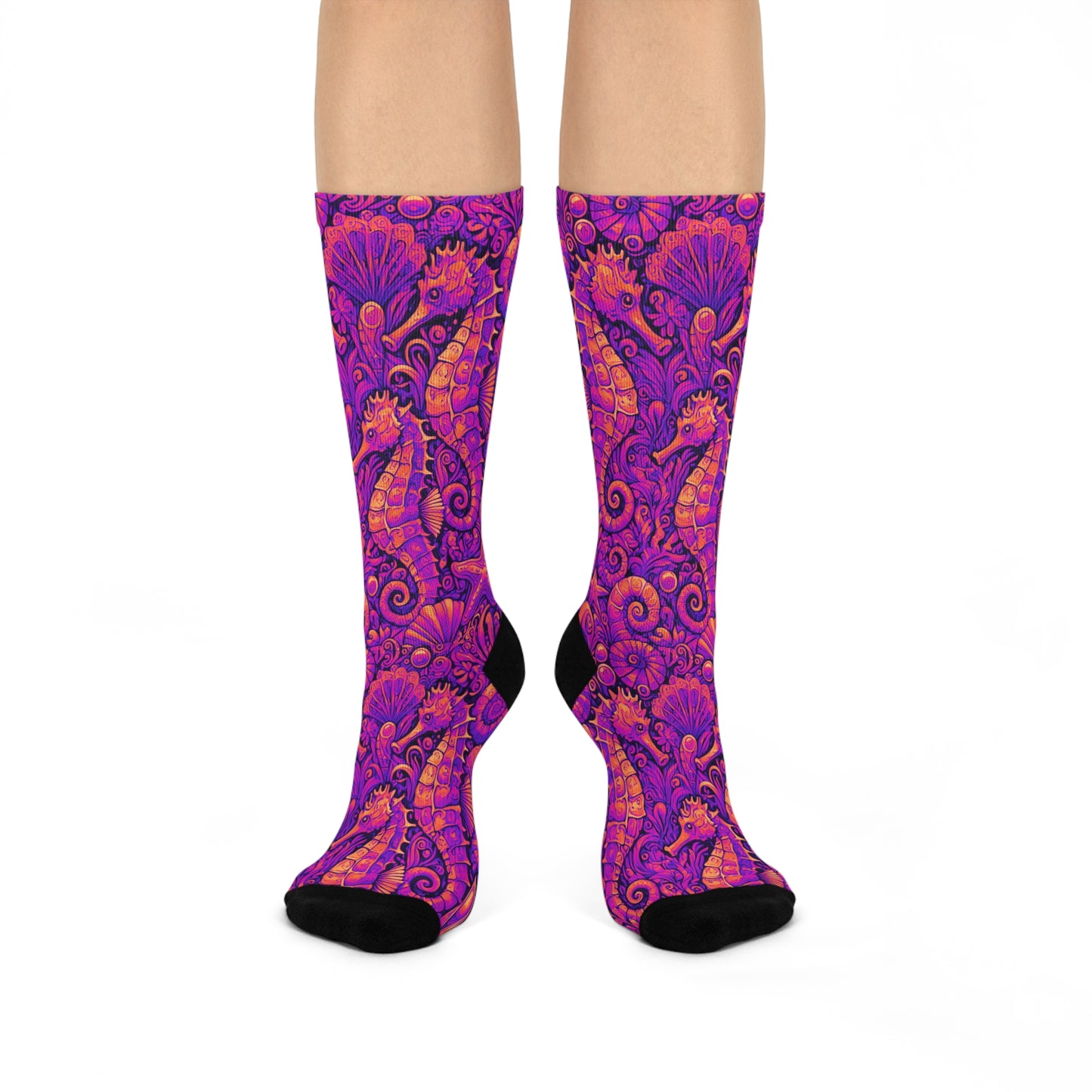 Cushioned Crew Socks - Seahorses, Heatwave