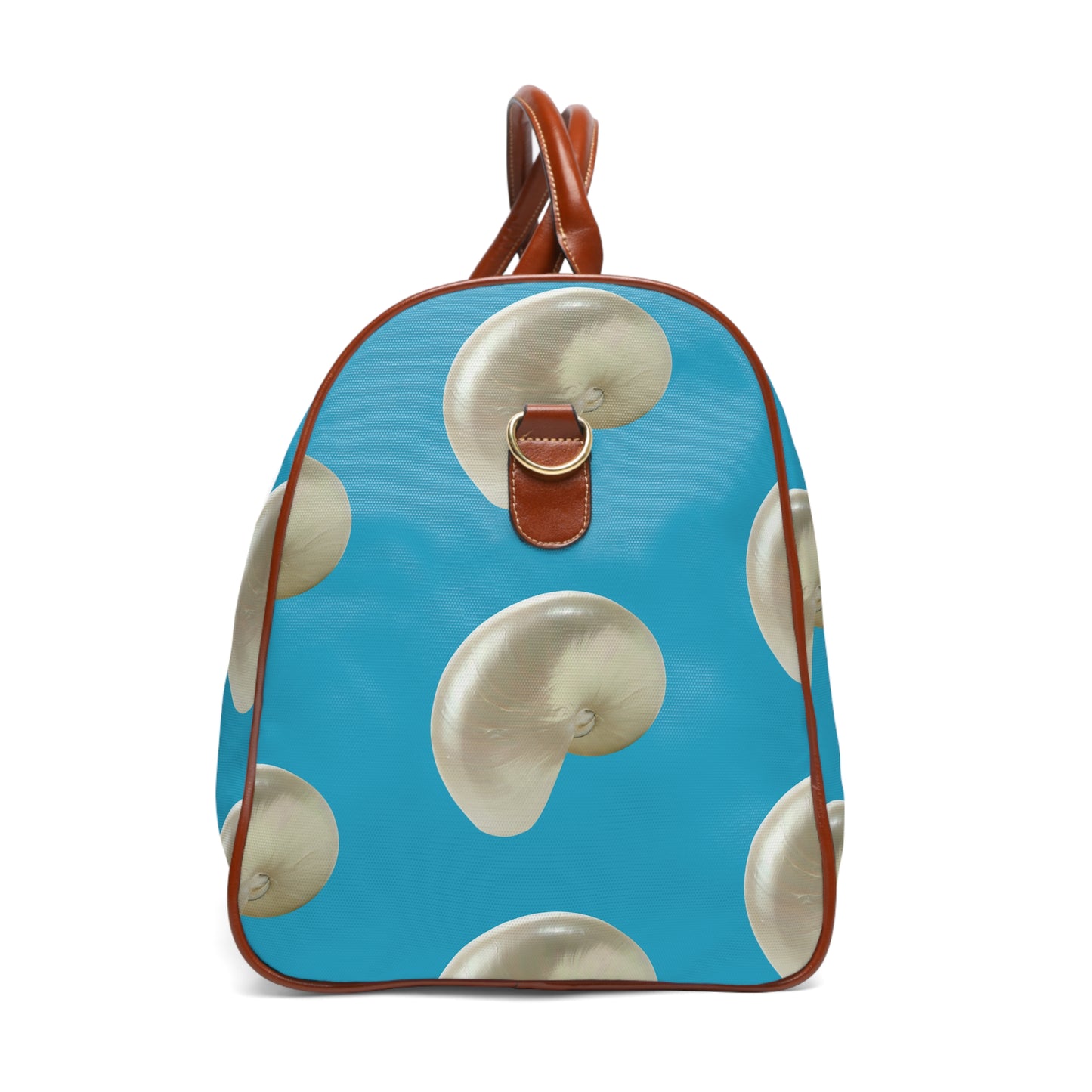 Tropical Waterproof Travel Bag - Perfect for Beach Getaways / Real White Nautilus Shells, Turquoise