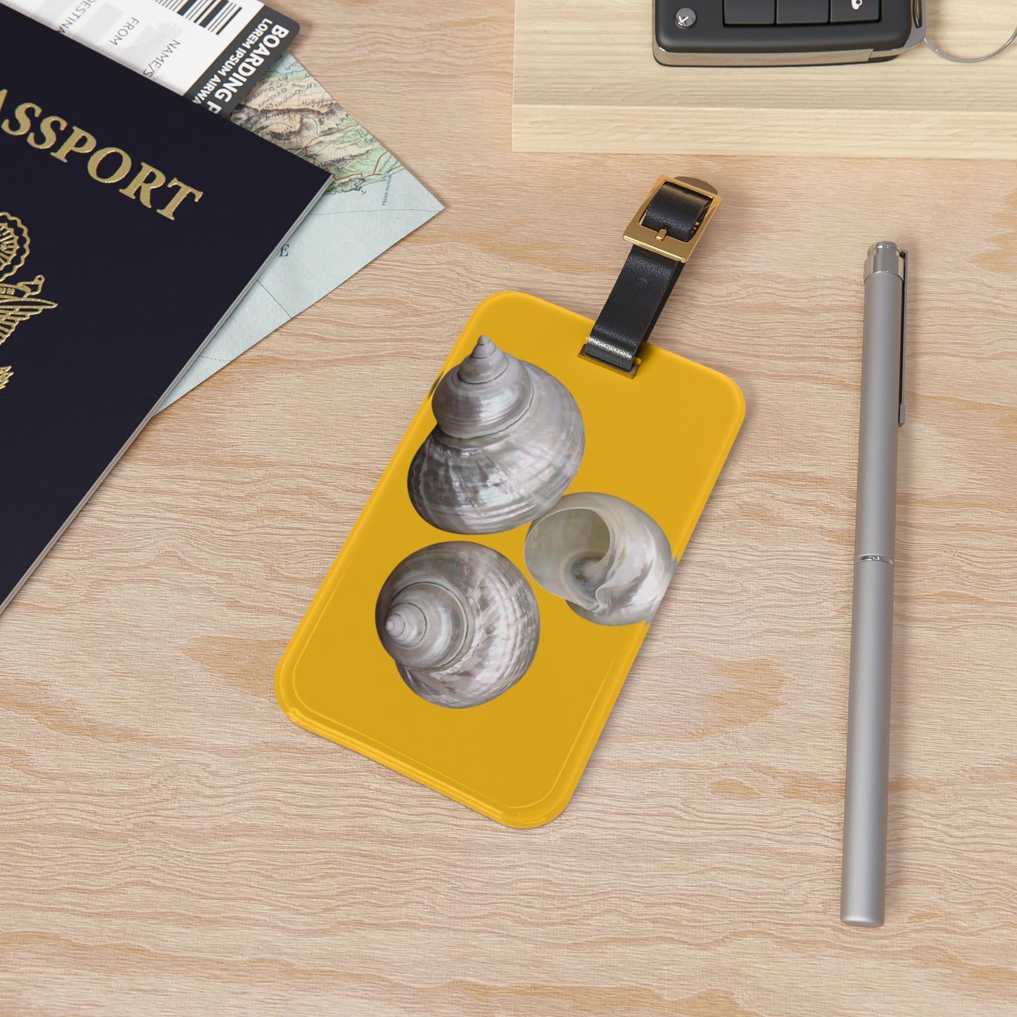 Luggage Tag - White Nautilus Trio, yellow