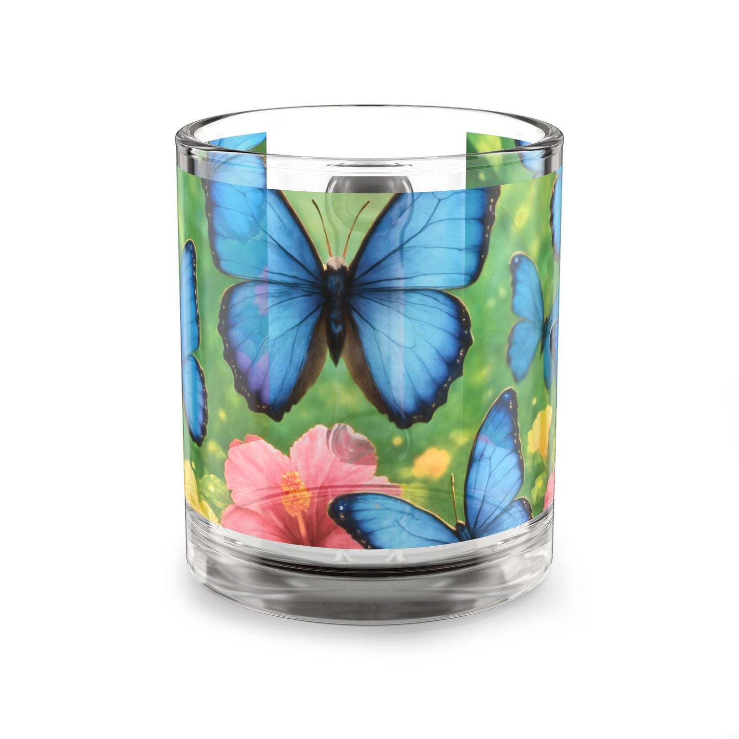 Tropical Glass Mug - 10oz Coffee Cup / Morpho Butterflies Flight