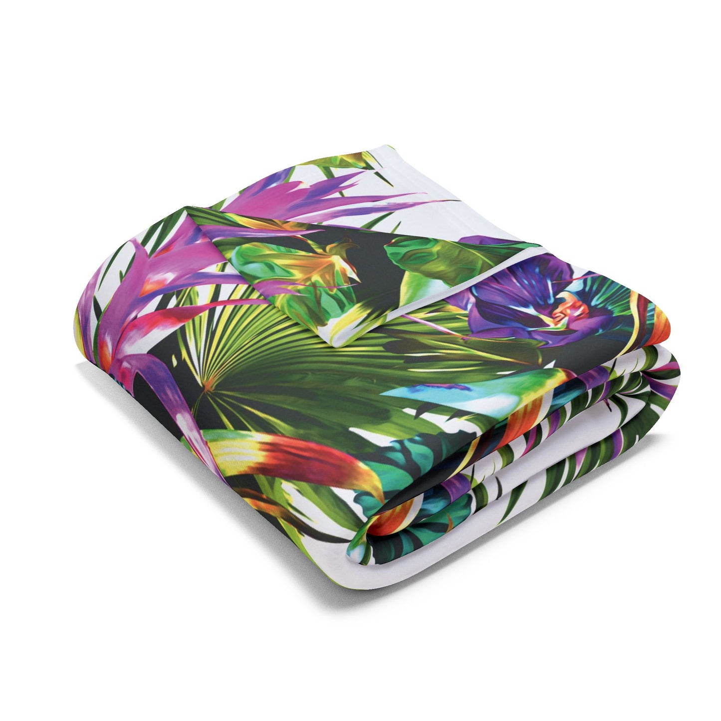 White Plant Palooza Fleece Blanket - Colorful Tropical Botanical Design