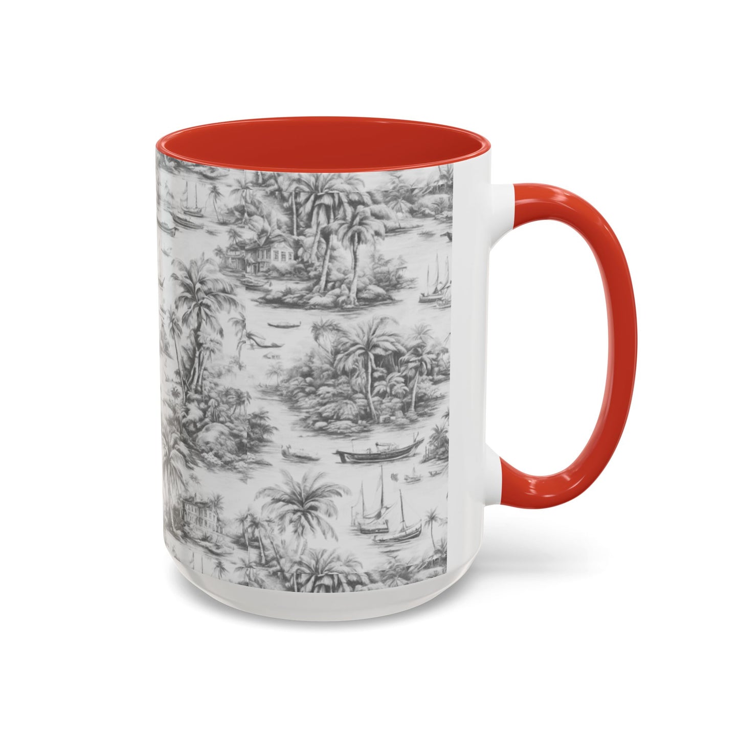 Accent Coffee Mug (11, 15oz), 8 Colors - Tropical Toile #1, soft black