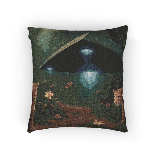 Woven Pillow, 17"W x 18"L - UFO and Jaguars