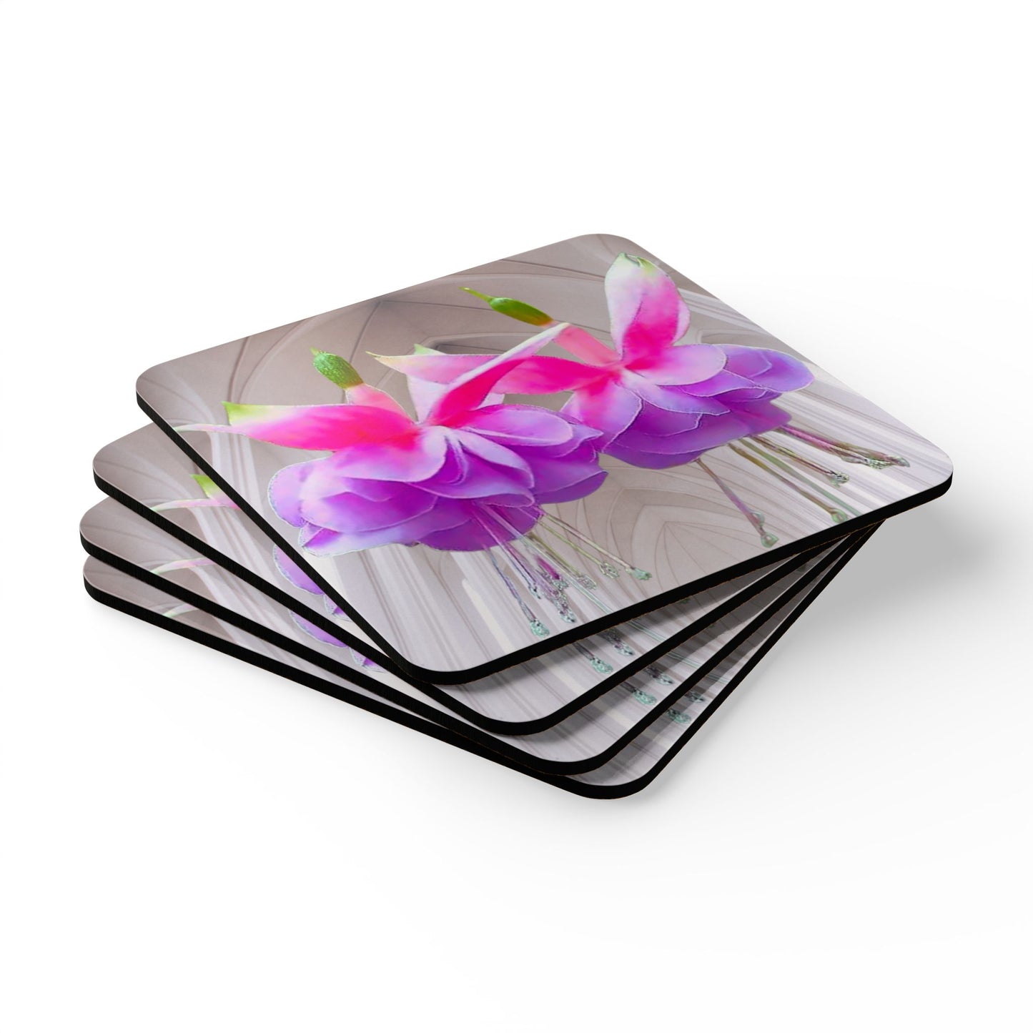 Coaster Set - Two Pink Fuchsias / Gothic