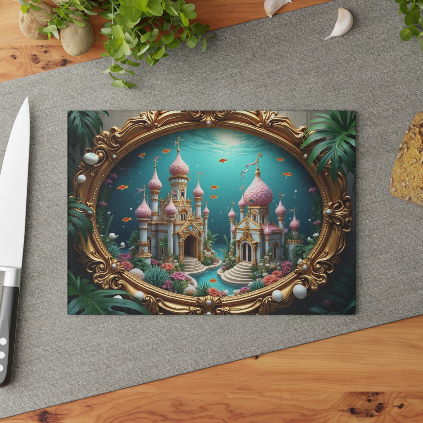 Glass Cutting Board, 2 sizes - Mermaid Palace, Caribbean Sea