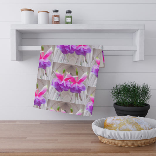 Tea Towels (cotton, poly), Two Pink Fuschias / Gothic