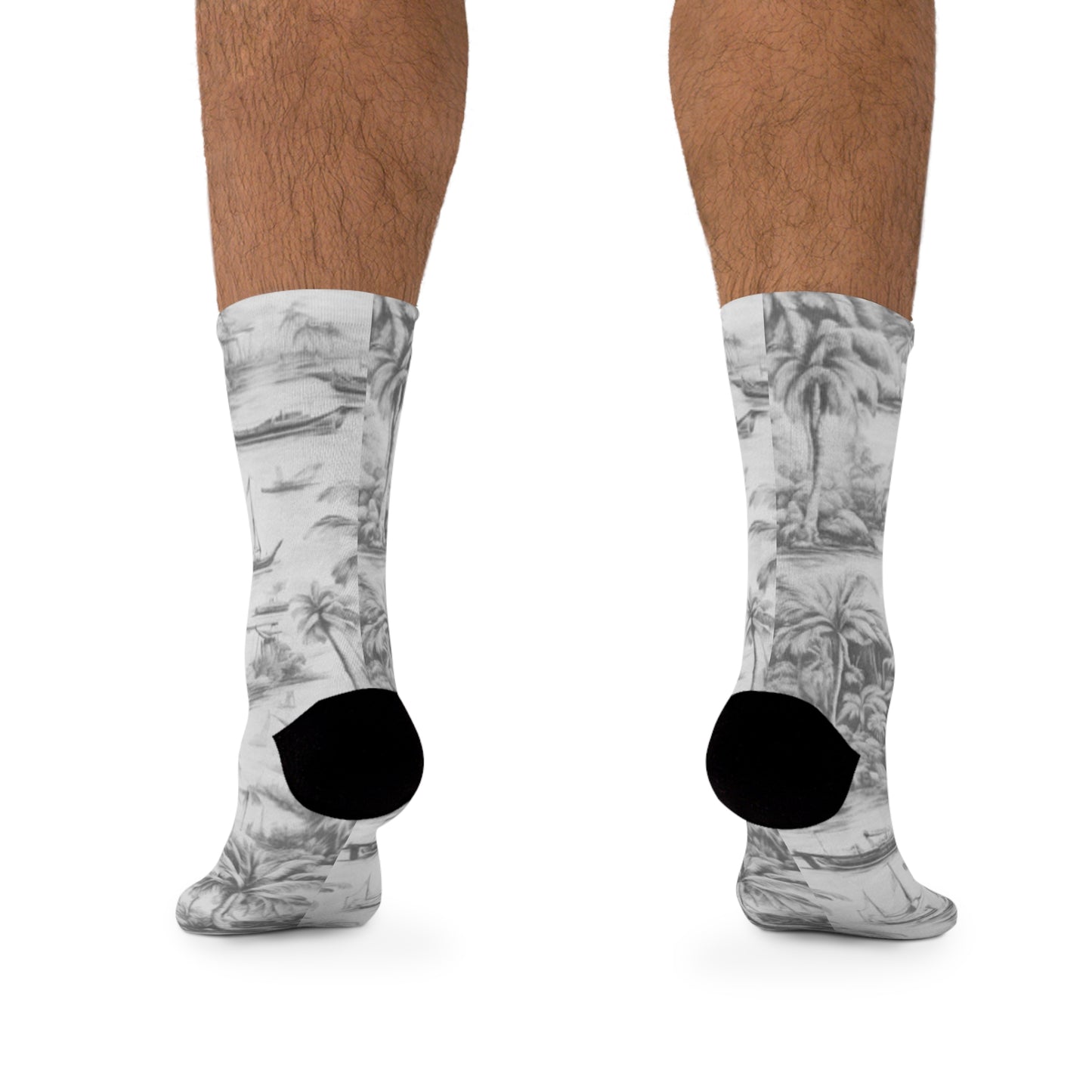 Recycled Poly Socks, Tropical Toile #1, Soft Black