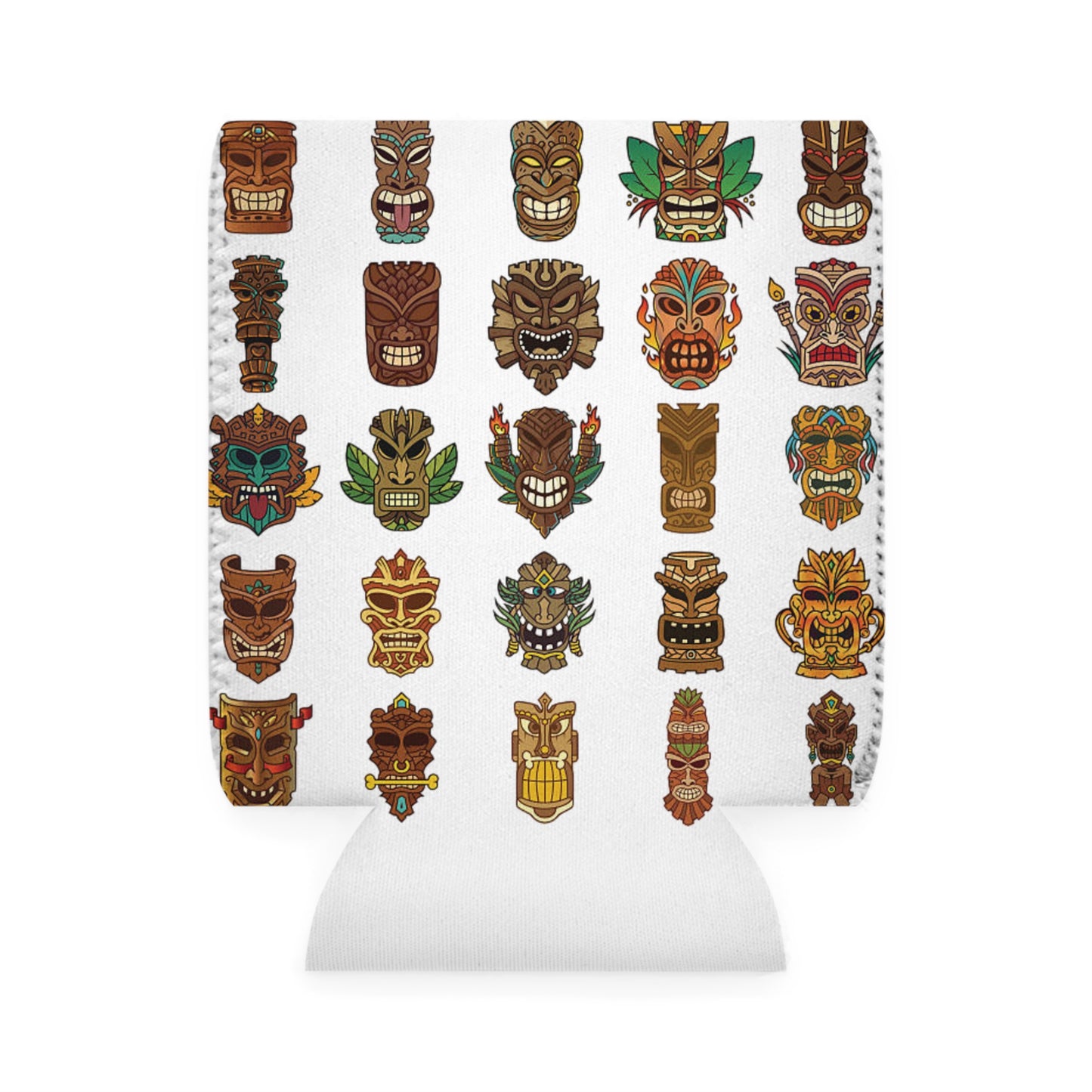 Tiny Tiki Dudes/White Can Cooler Sleeve - Perfect for Outdoor Picnics