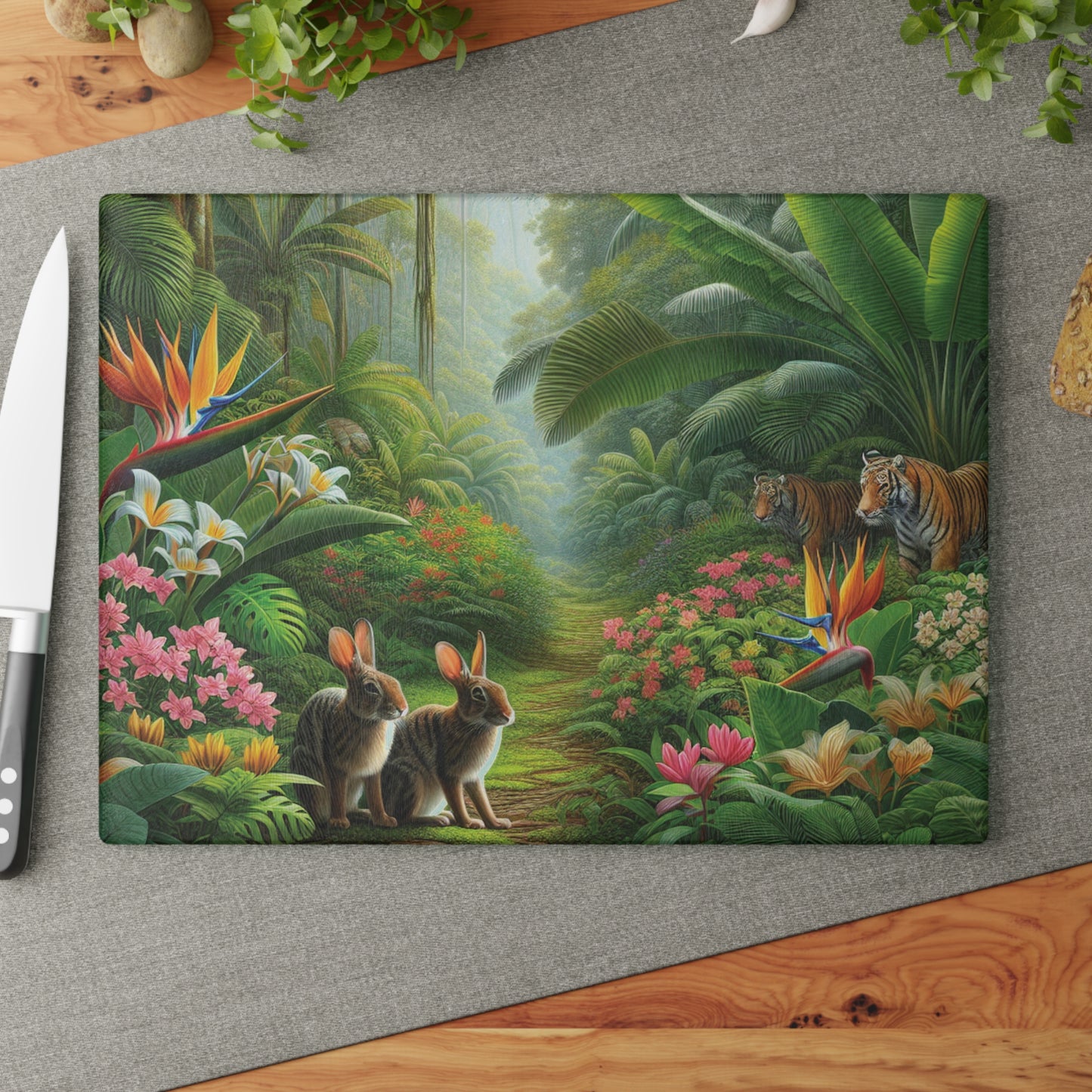 Glass Cutting Board, 2 sizes - Hidden Rabbits