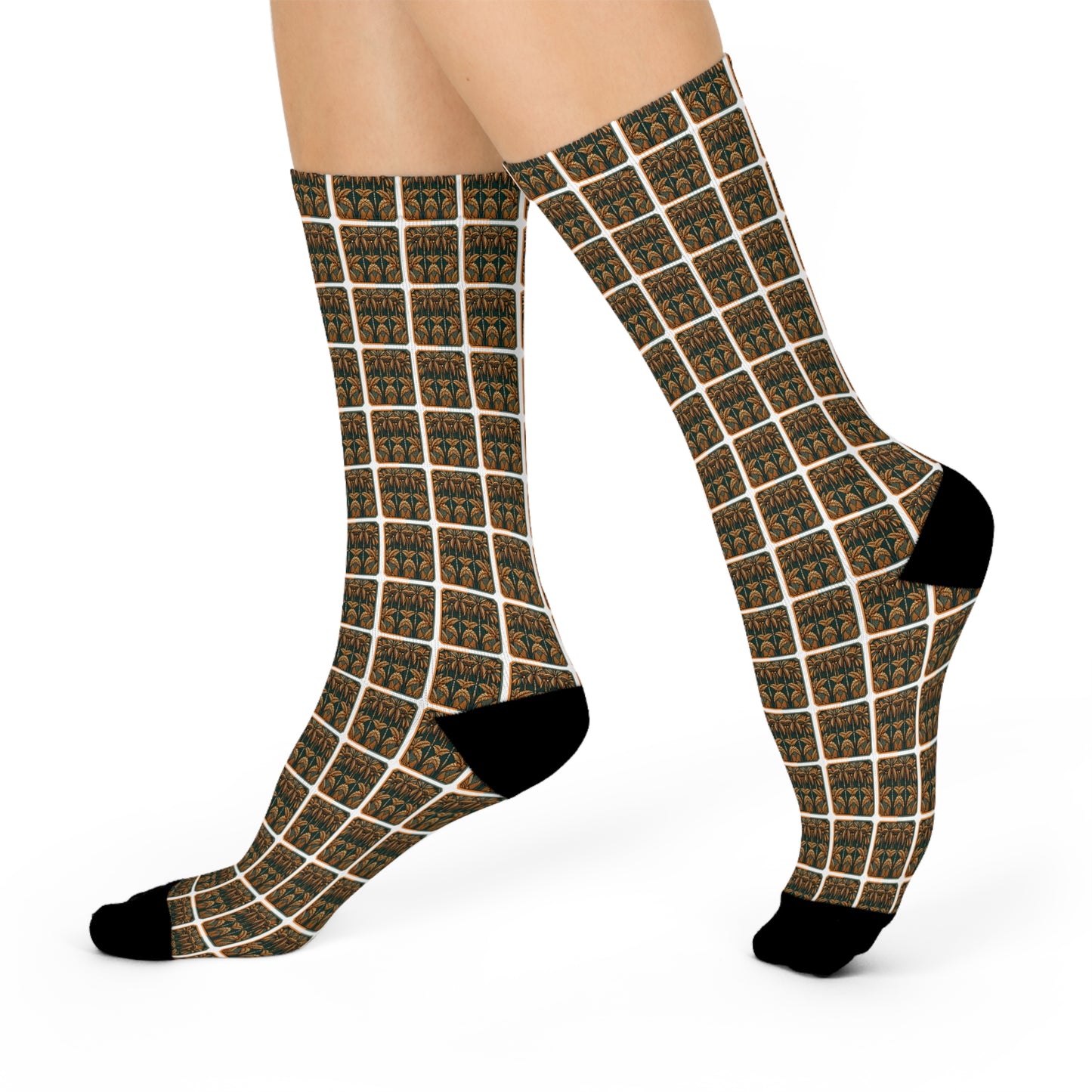 Cushioned Crew Socks - Deco Palm Grove, Brown