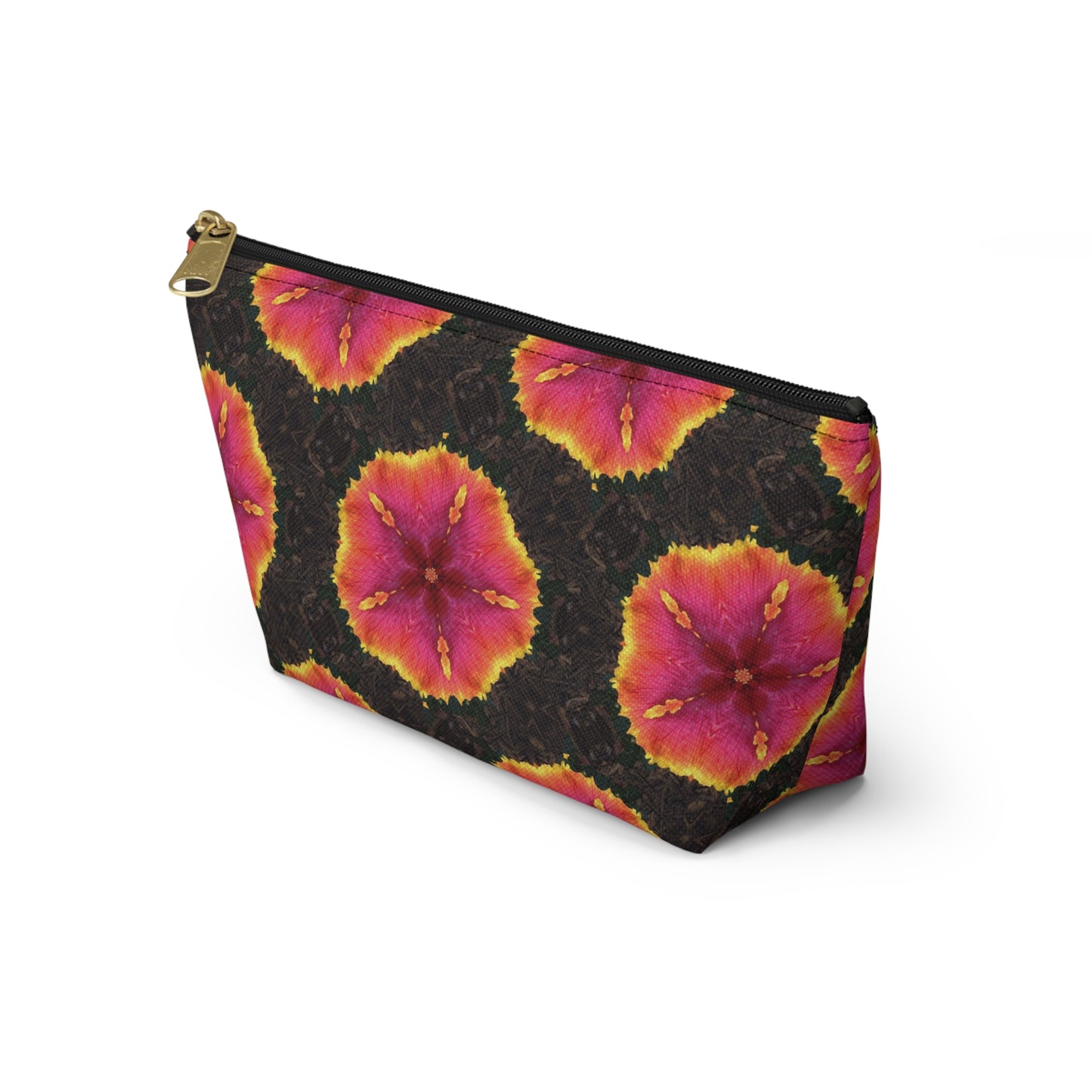 Tropical Accessory Pouch, 2 sizes | Makeup Bag | Perfect for Travel & Everyday Use / Hibiscus Kaleidoscope, Black