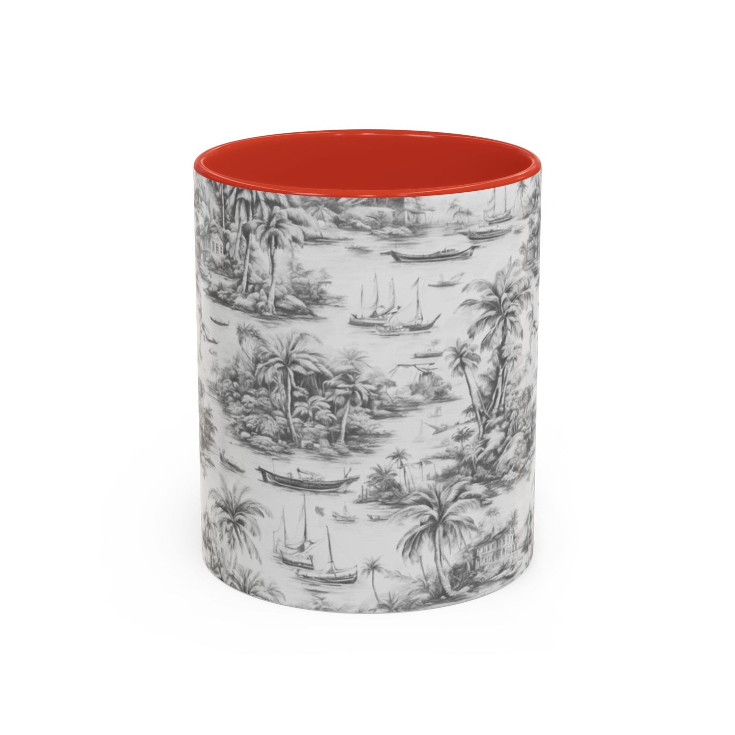 Accent Coffee Mug (11, 15oz), 8 Colors - Tropical Toile #1, soft black