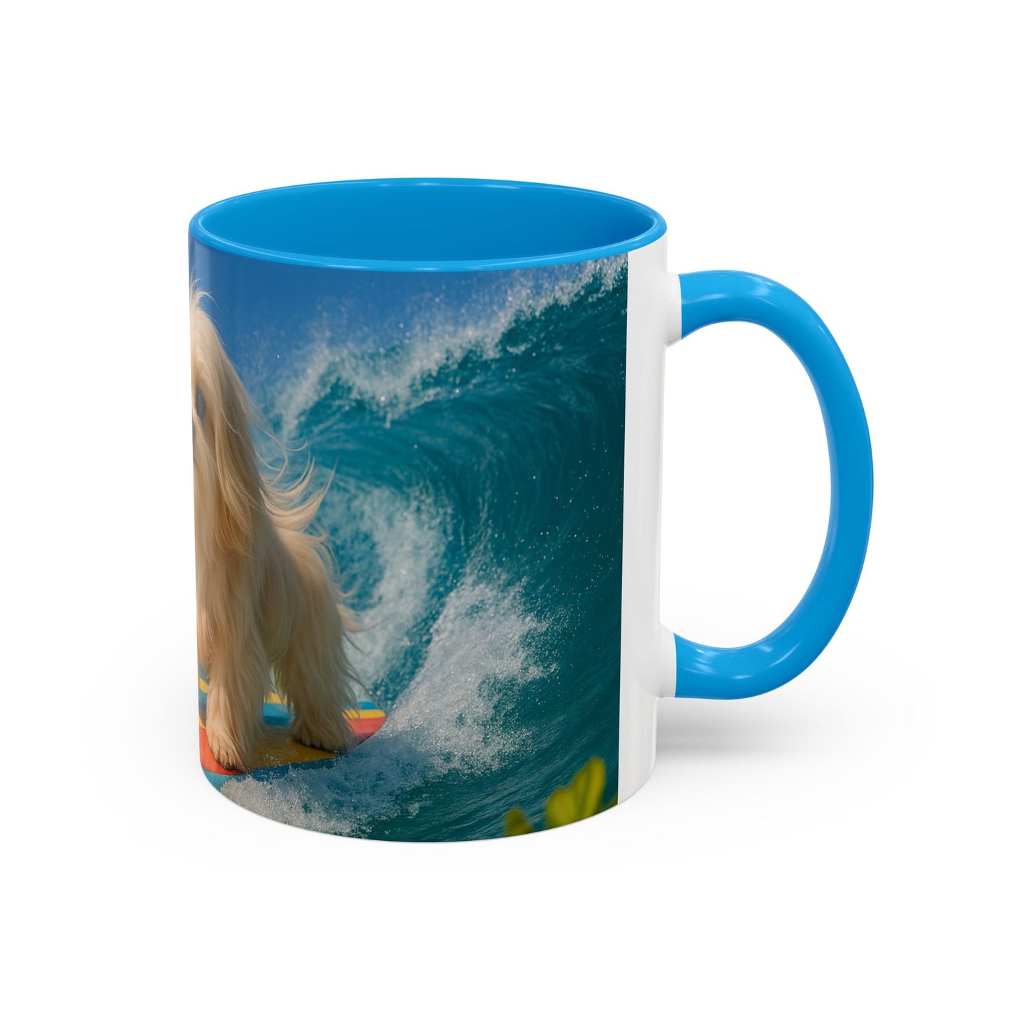 Vibrant Beach Coffee Mug - 11oz & 15oz / Puppy Ariel the Dog Surfer