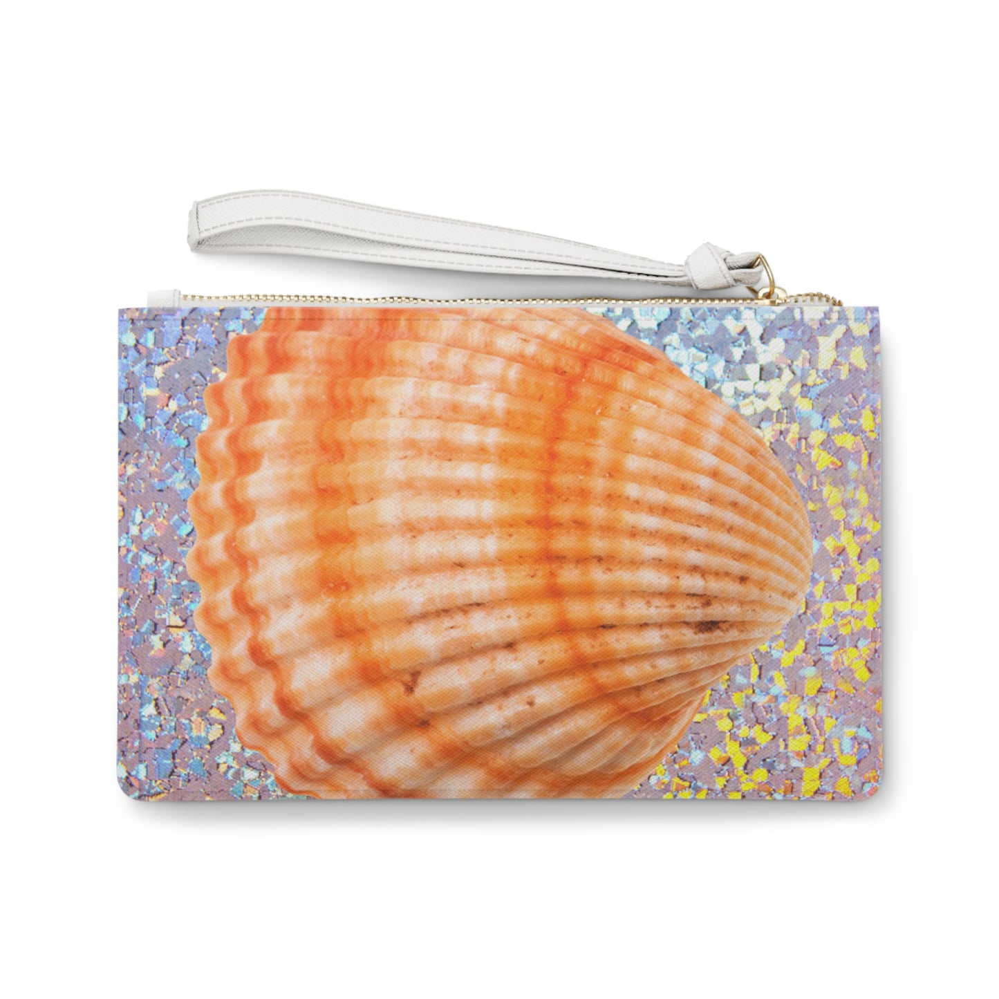 Tropical Faux Leather Clutch Bag - Perfect for Beach Adventures & Summer Vacations / Disco Orange Scallop Shell