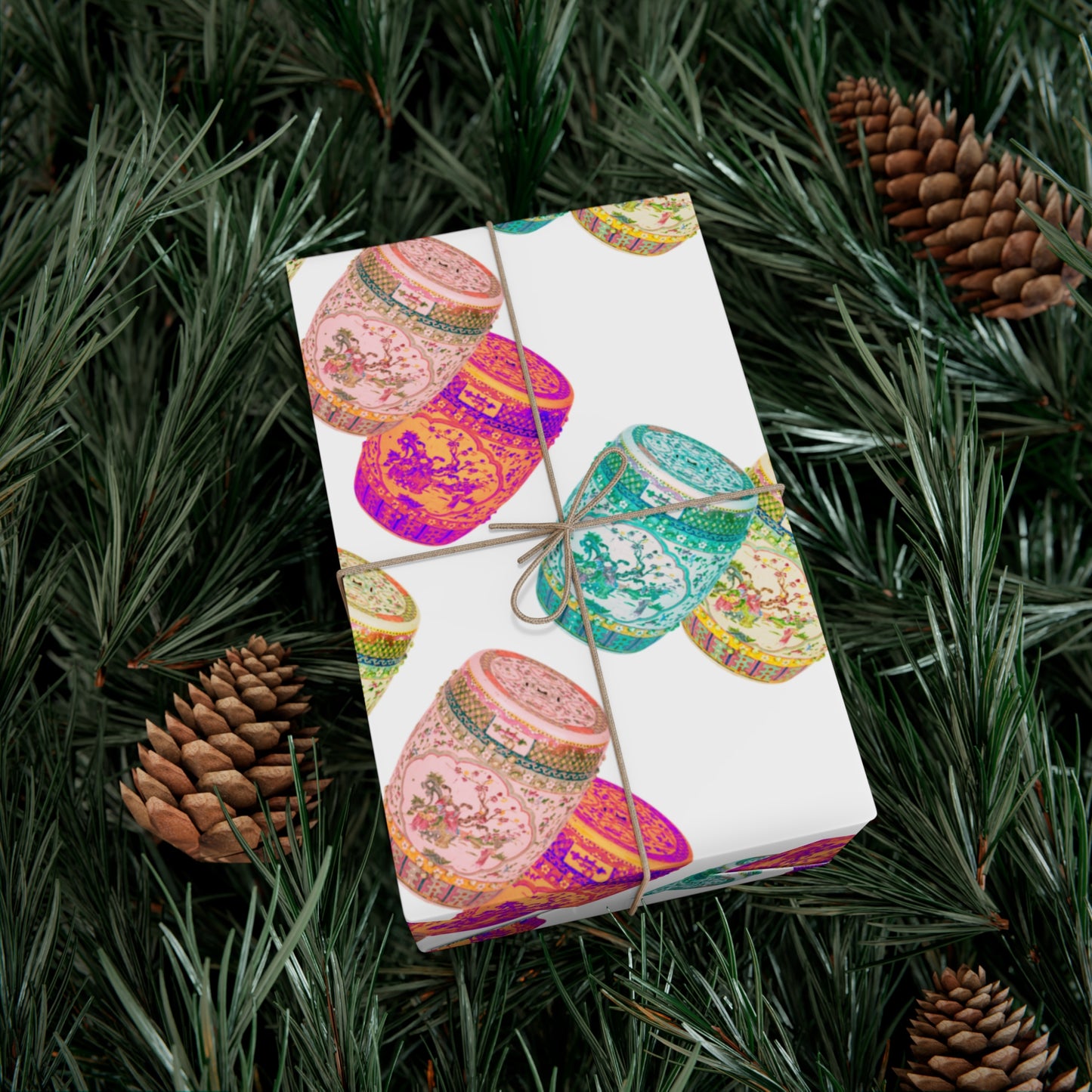 Wrapping Paper - Tropical Gift Wrap for All Occasions / 3 Sizes, 2 Finishes /Pop Art Porcelain Stools, White