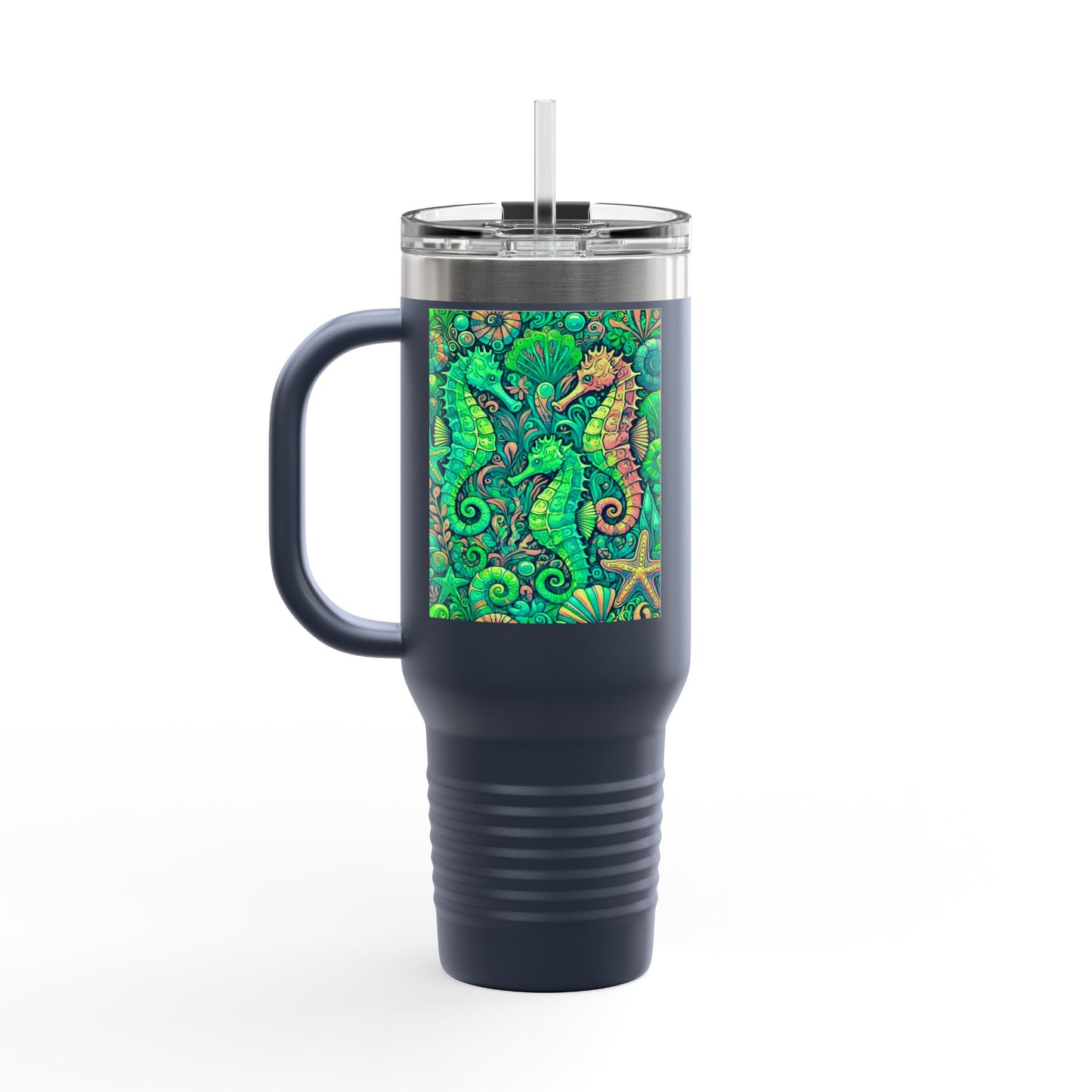 Seahorses Lime Insulated Travel Mug - 40oz - Perfect for Outdoor Adventures