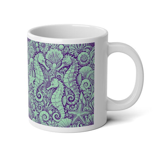 Jumbo Mug, 20oz, Seahorses Minty | Tropical Coffee Cup