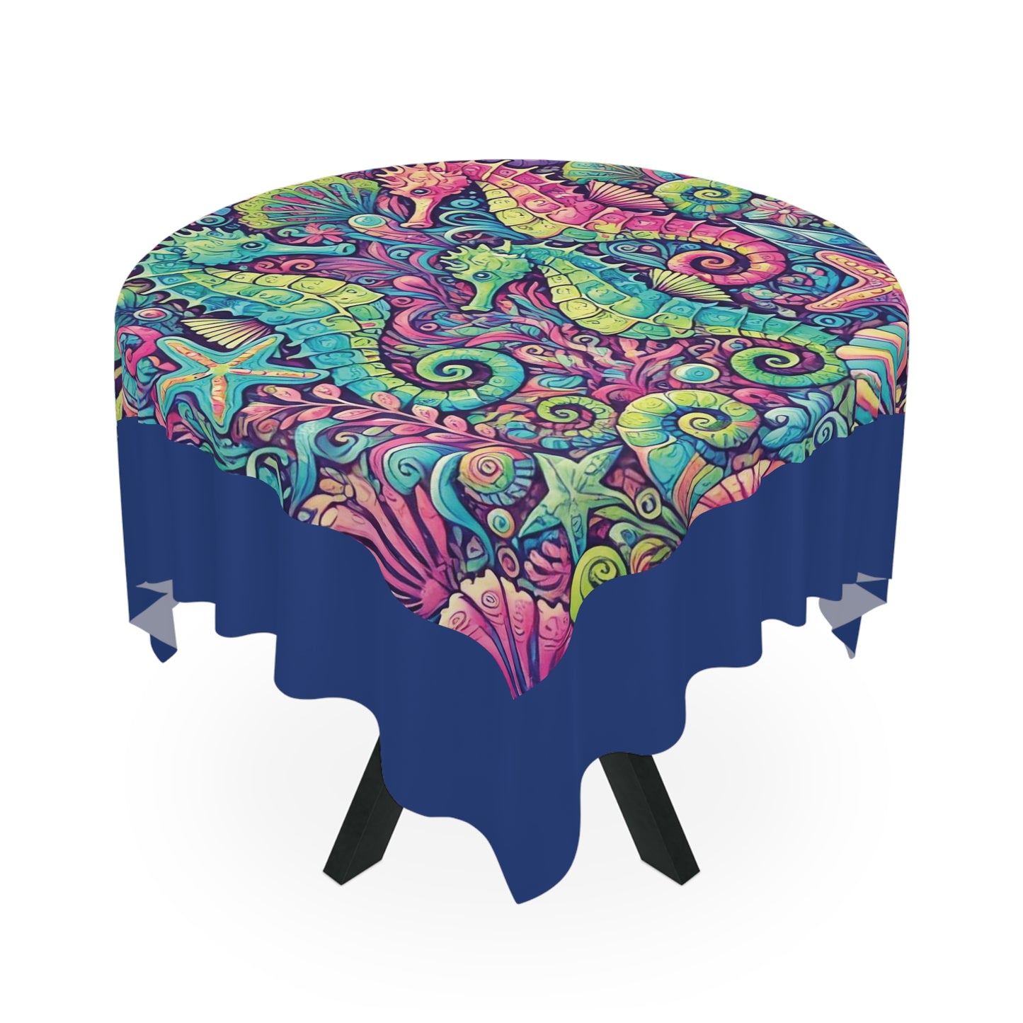 Seahorse Trio/Dark Blue ~ Square Tablecloth, 55" x 55"