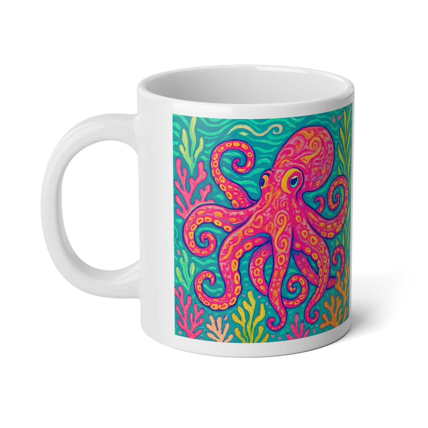 Jumbo Mug, 20oz, Octopus Kraken Joe, Red | Tropical Coffee Cup, Gift for Ocean Lovers