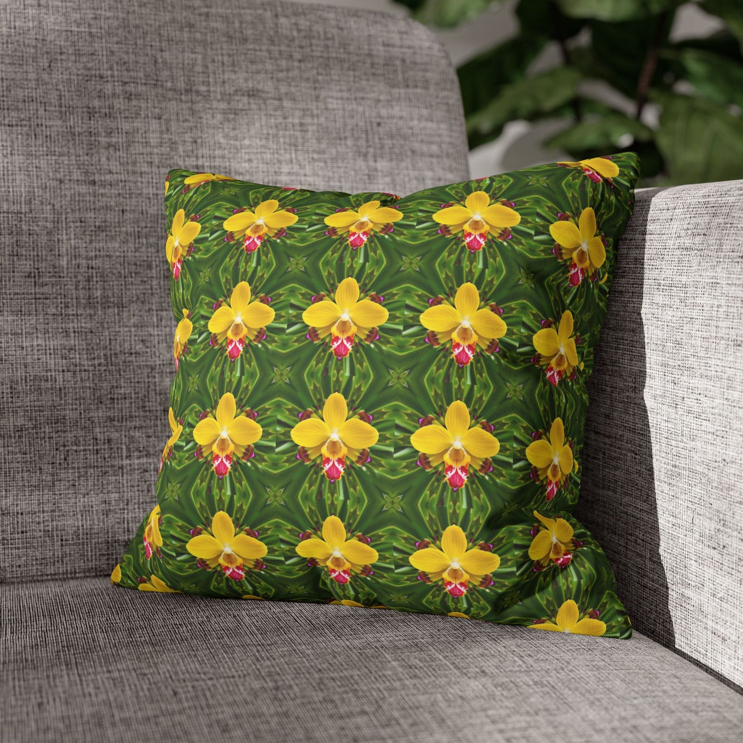 Faux Suede Square Pillowcase - Yellow Orchid Kaleidoscope