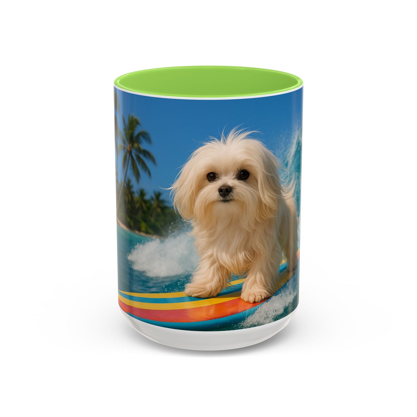 Vibrant Beach Coffee Mug - 11oz & 15oz / Puppy Ariel the Dog Surfer