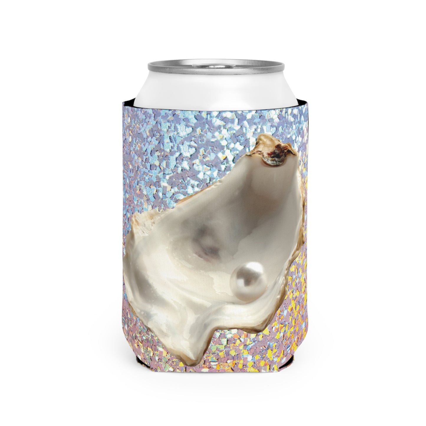 Disco FW White Pearl Oyster Can Cooler Sleeve - Perfect for Outdoor Picnics