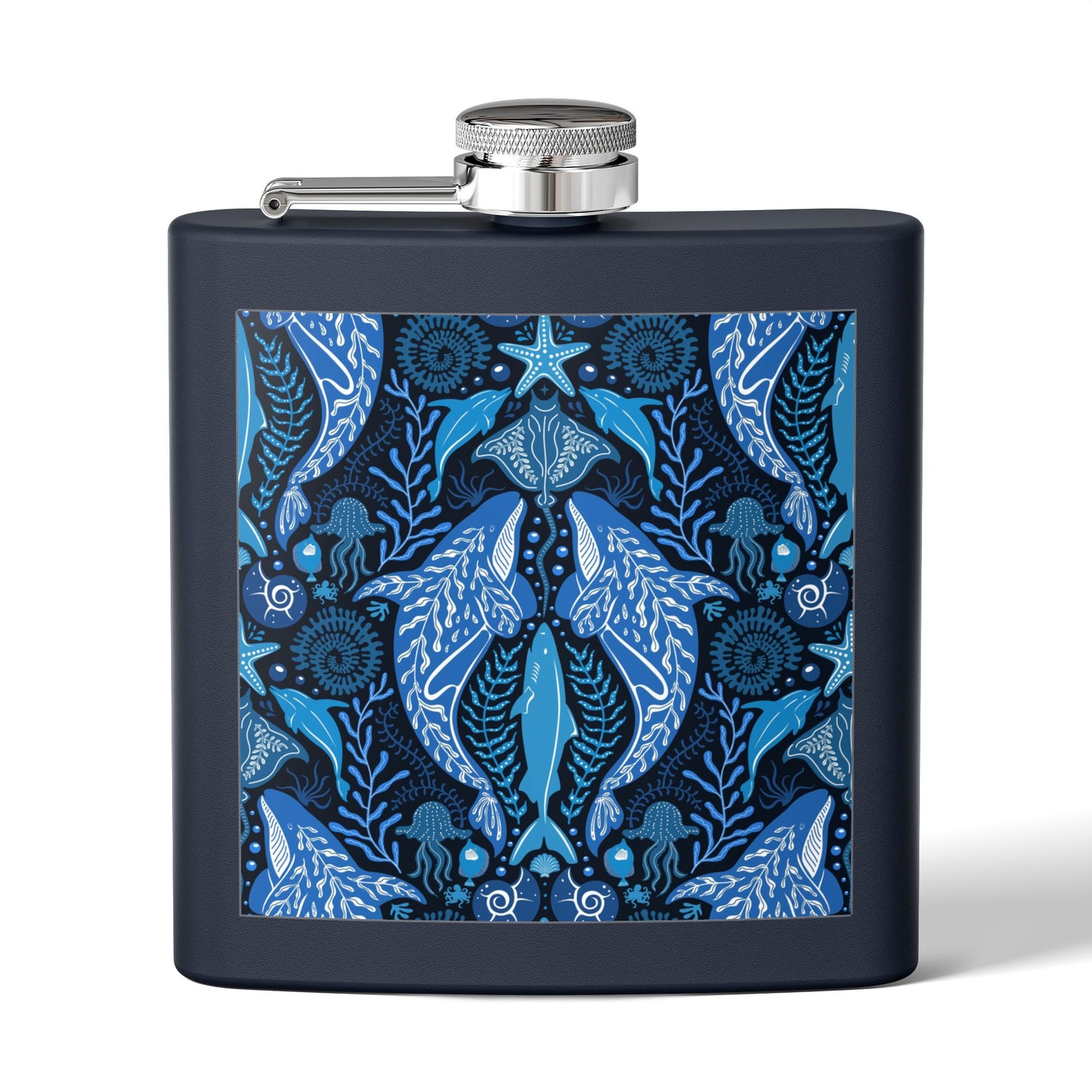 Tropical Stainless Steel 6 oz. Flask, Many Colors  – Mystic Ocean, Blue