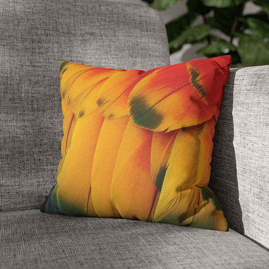 Faux Suede Square Pillowcase - Macaw Parrot Feathers