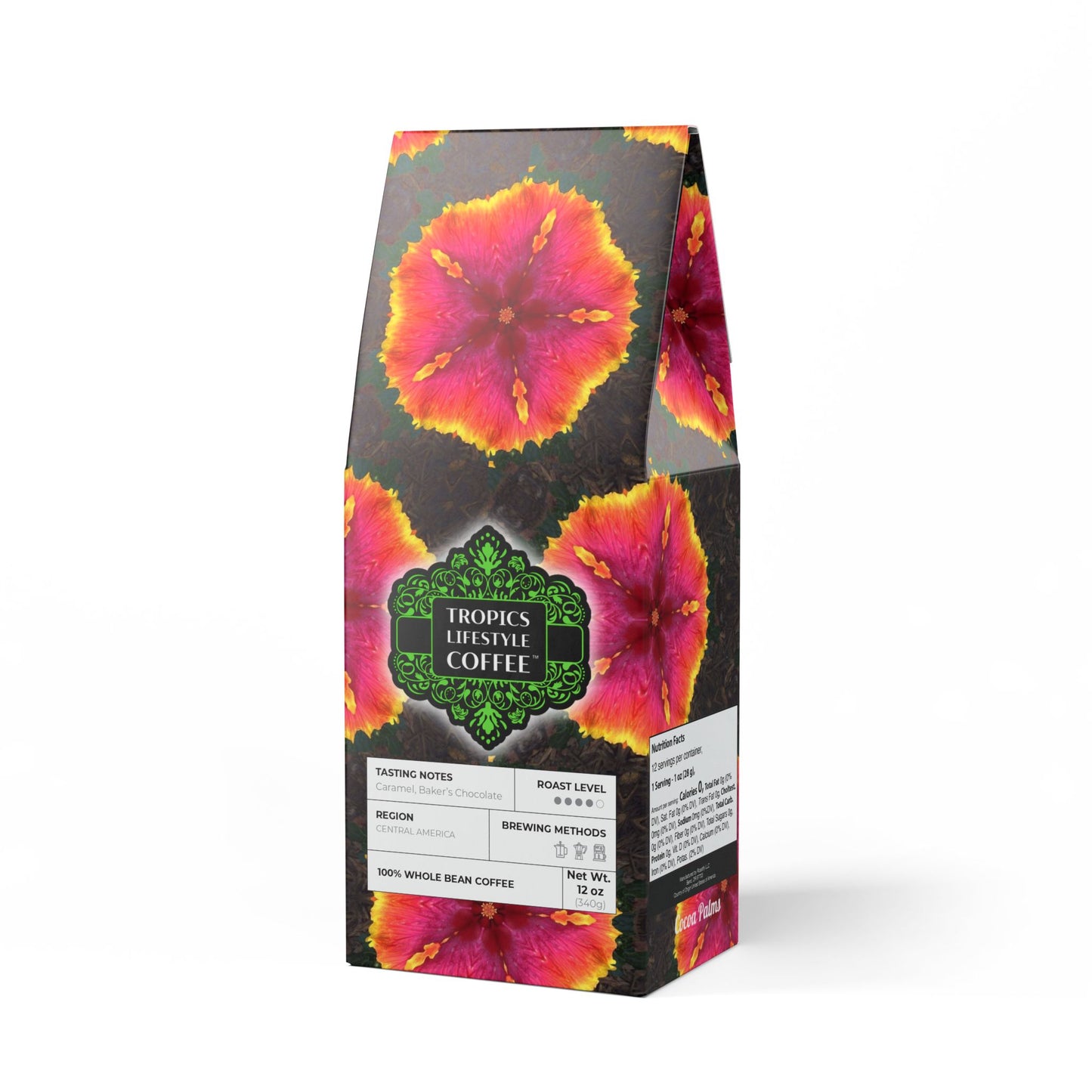 Cocoa Palms Blend™ (Medium-Dark Roast) Specialty Grade Craft Coffee / Hibiscus Kaleido