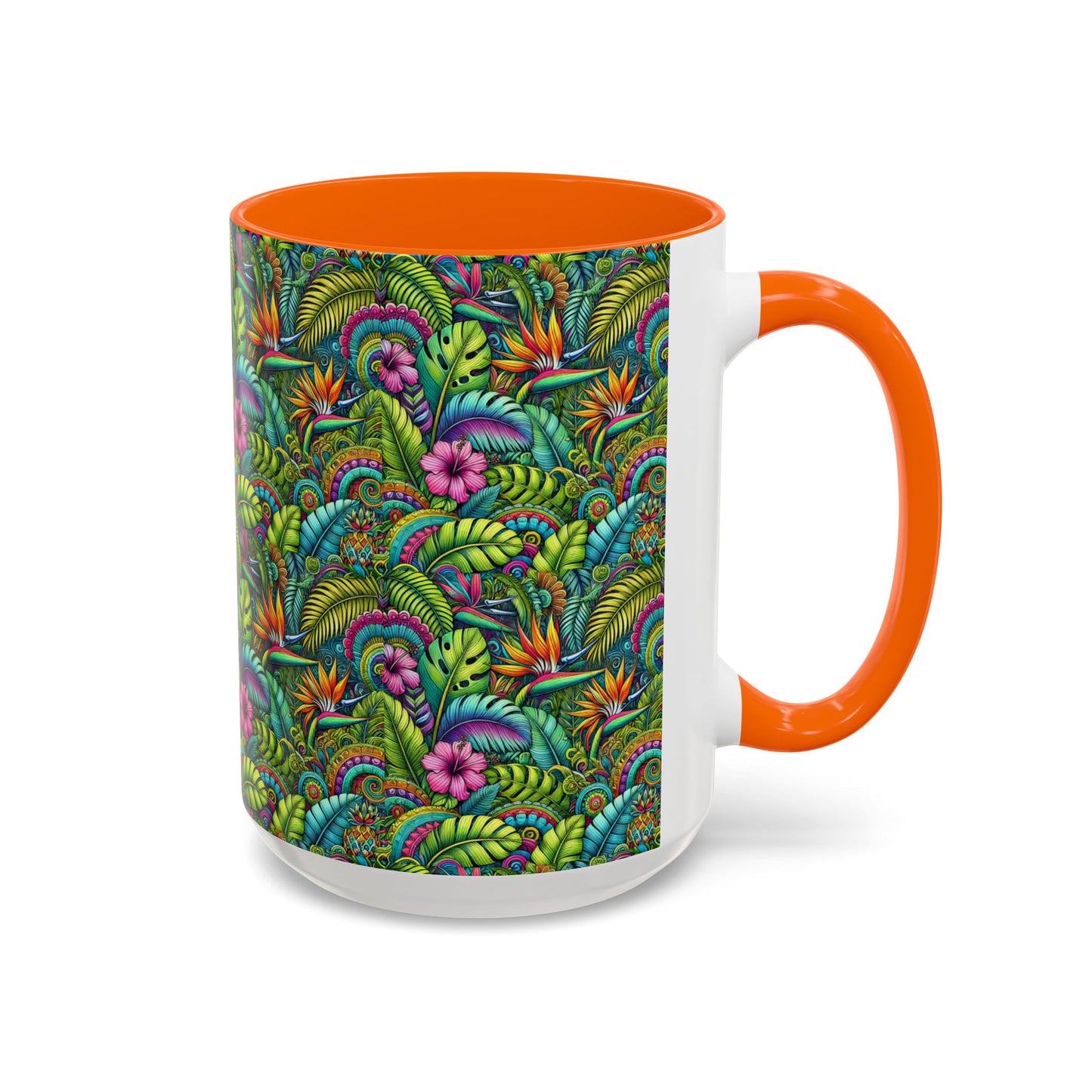 Accent Color Coffee Mug (11, 15oz), Rainforest Blooms, Various Colors