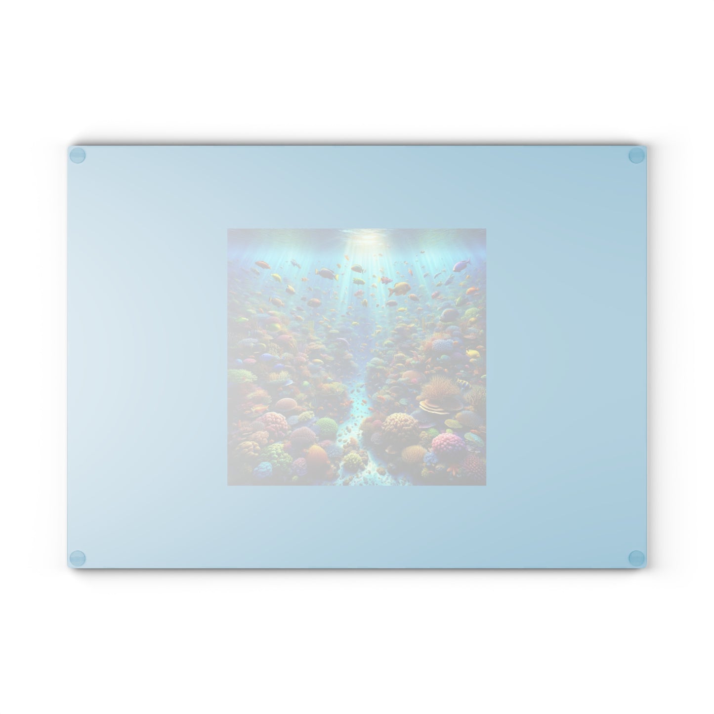 Glass Cutting Board, 2 sizes - Busy Coral Reef/Turquoise