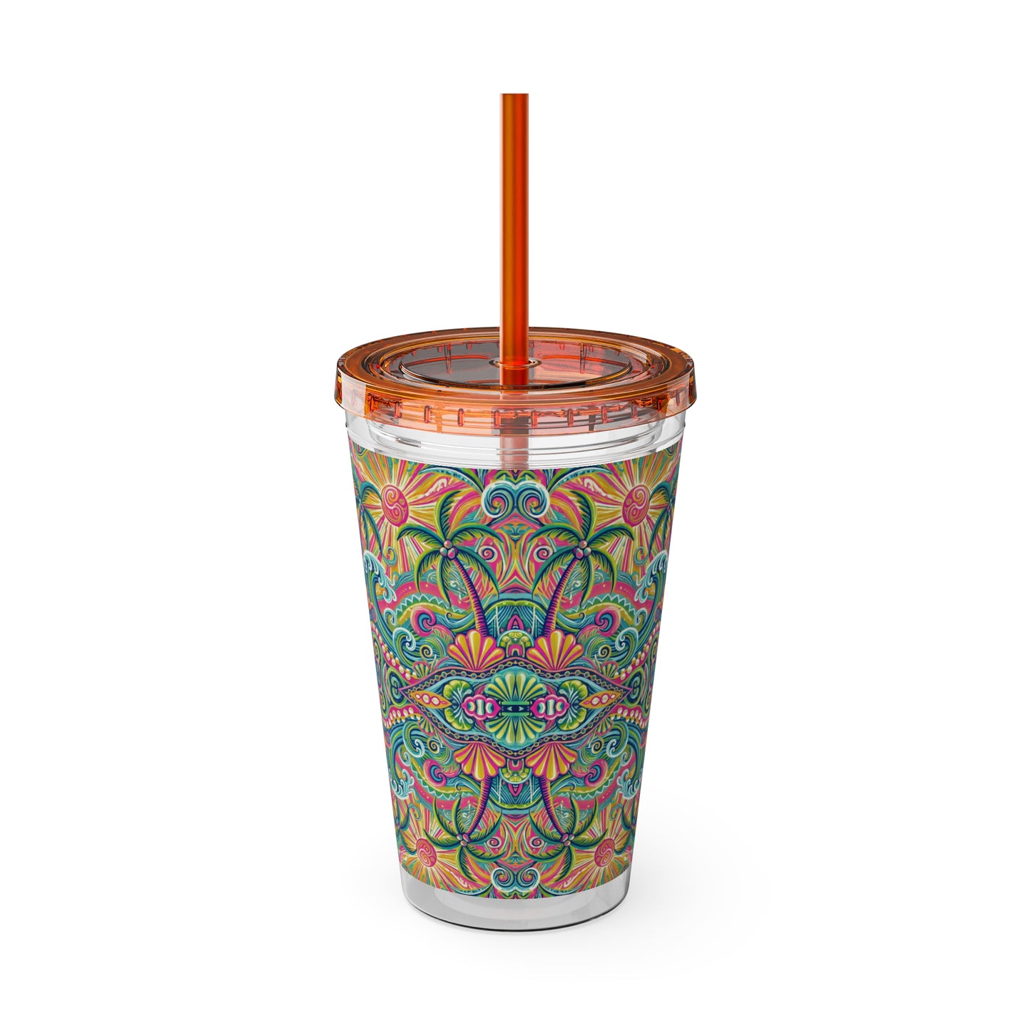 Tropical Tumbler with Straw | 16oz Colorful Travel Cup / Kaleido Bay