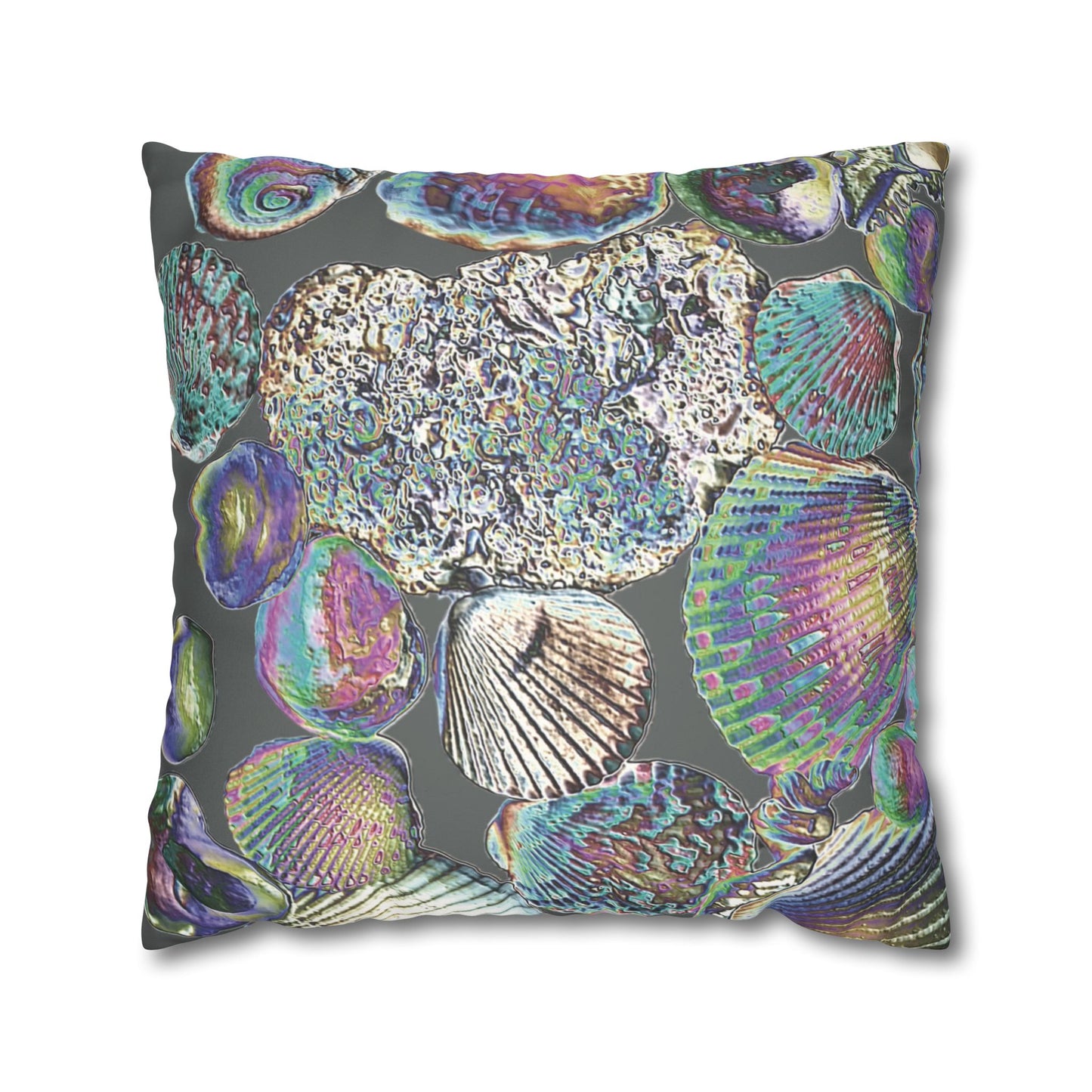 Faux Suede Square Pillowcase - Heatwave Seashell Collection, Dark Grey